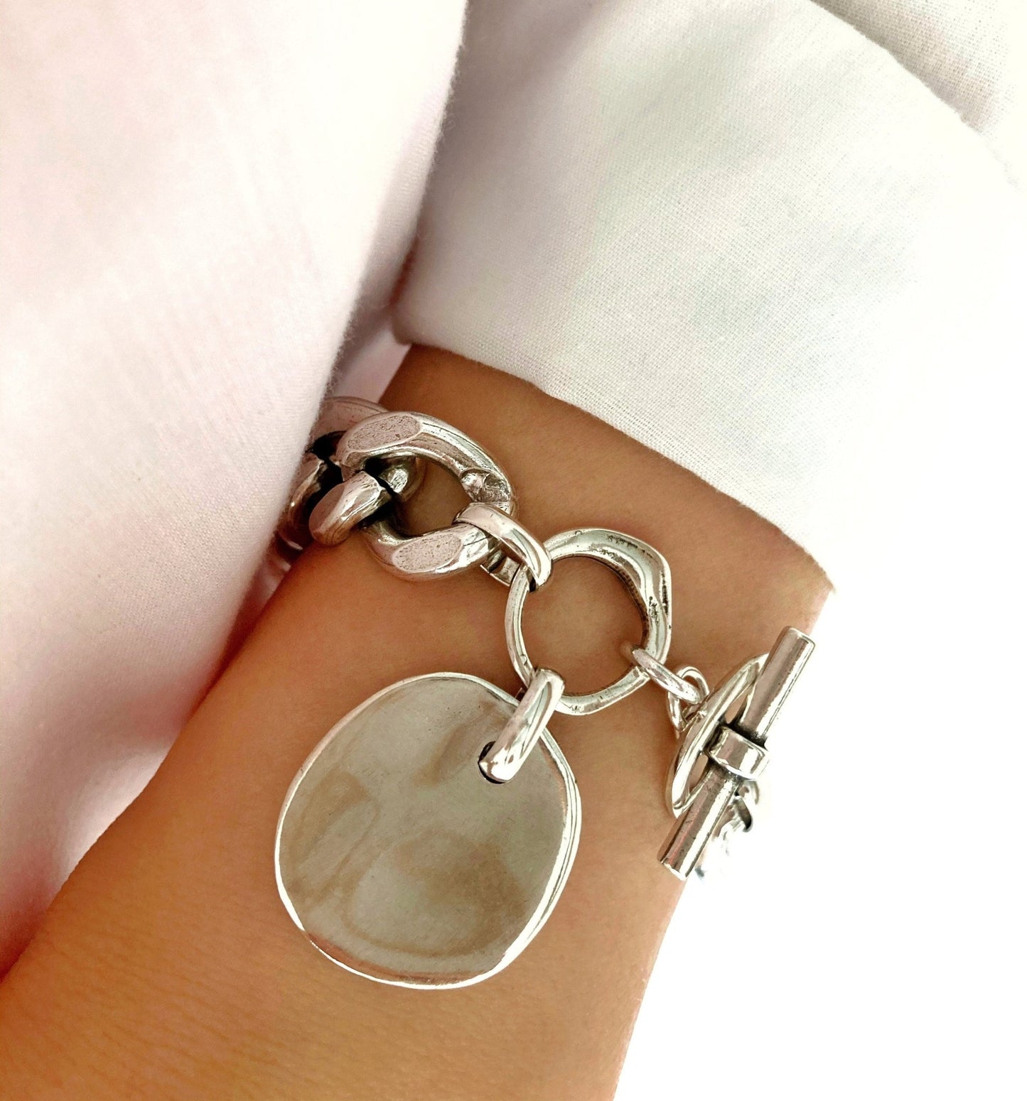 The Bali Bracelet β Chunky Silver Coin Bracelet | Heavy Chain Statement Jewelry, Gift for Her - Karl & kate