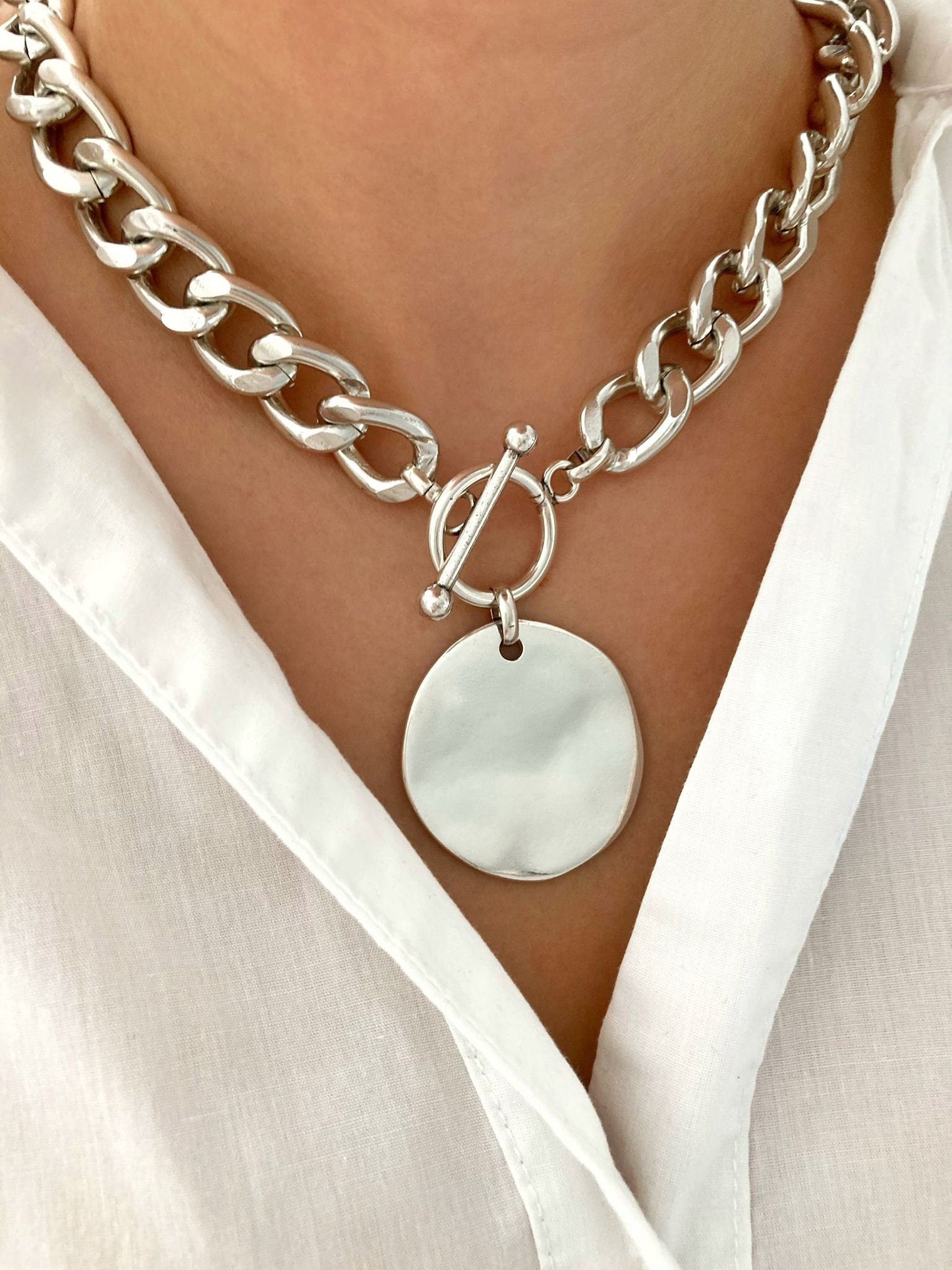 The Barcelona Necklace – Bold Silver Chunky Curb Chain | Personalized Statement Choker, Elegant Gift for Her - Karl & kate