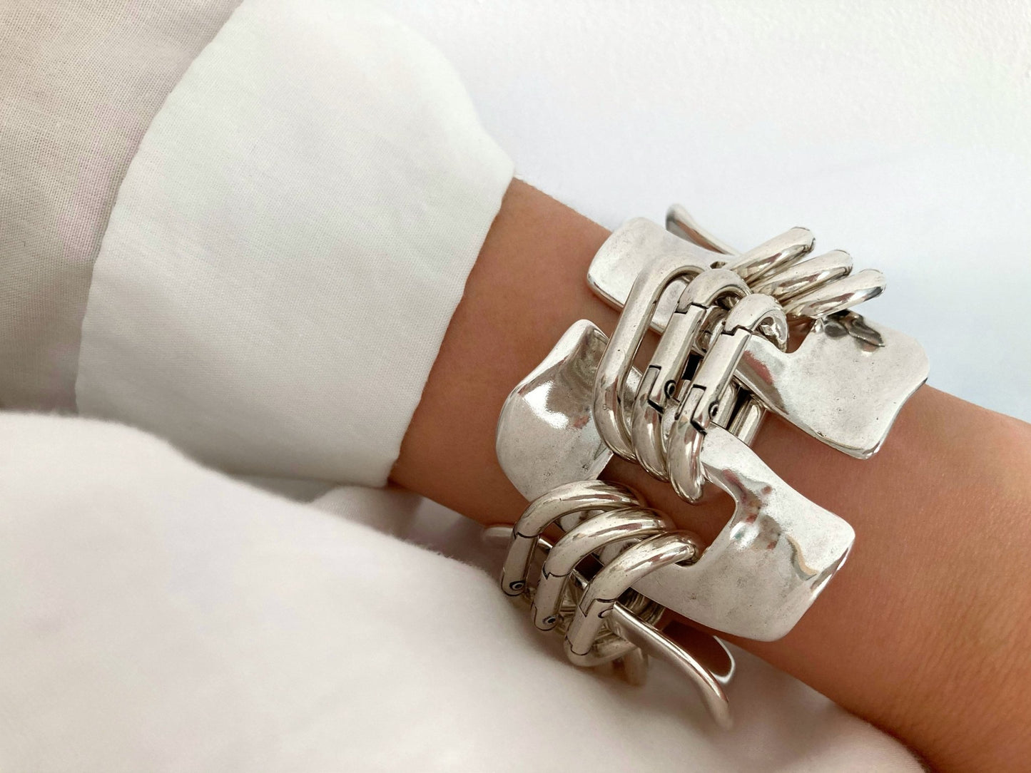 The Buffalo Bracelet – Heavy Silver Cuff Bracelet | Bold Statement Link Jewelry, Gift for Her - Karl & kate