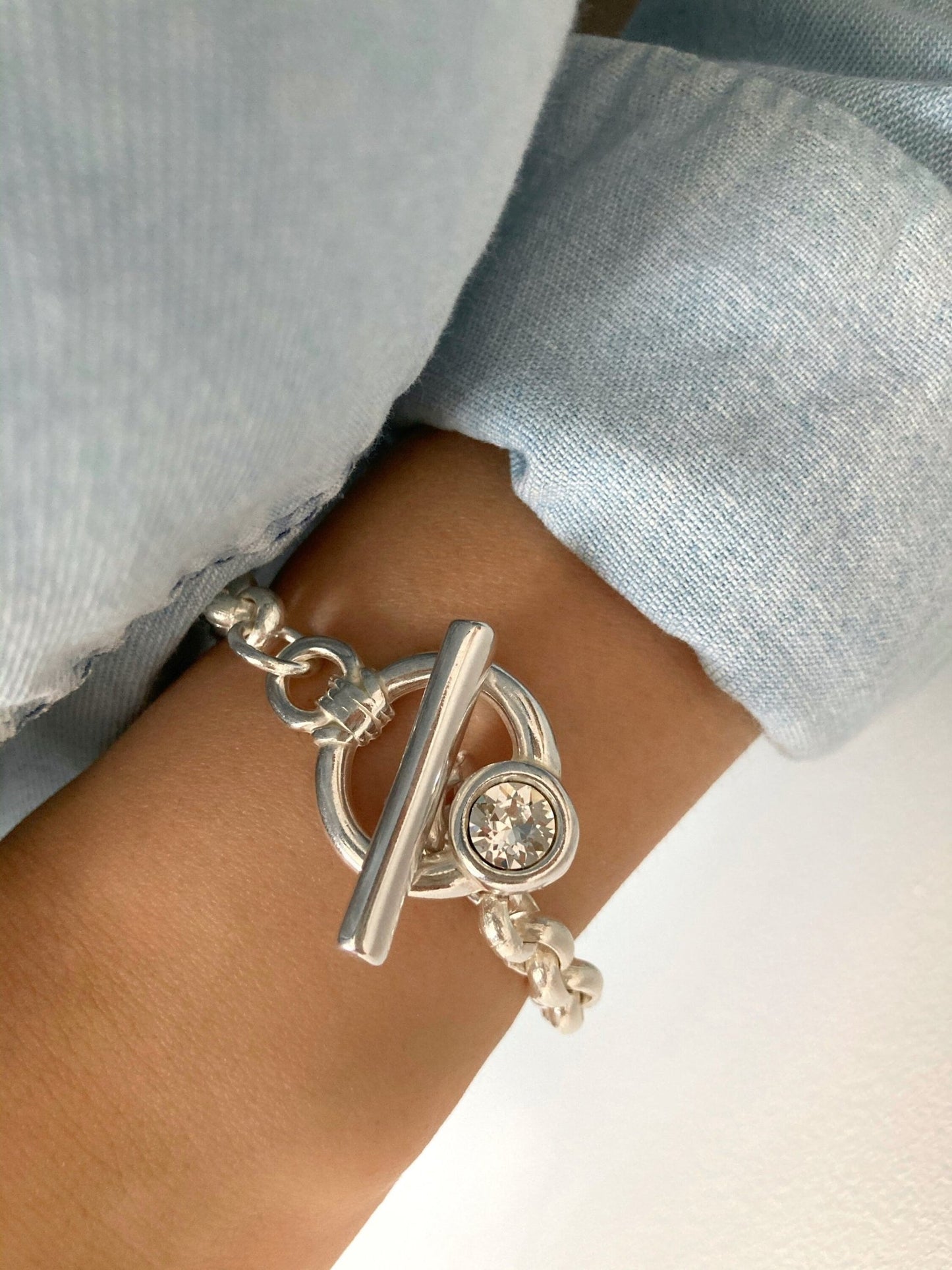 The Mykonos Bracelet – Chunky Silver Charm Bracelet | Bold Statement Jewelry with Strass Details, Gift for Her - Karl & kate