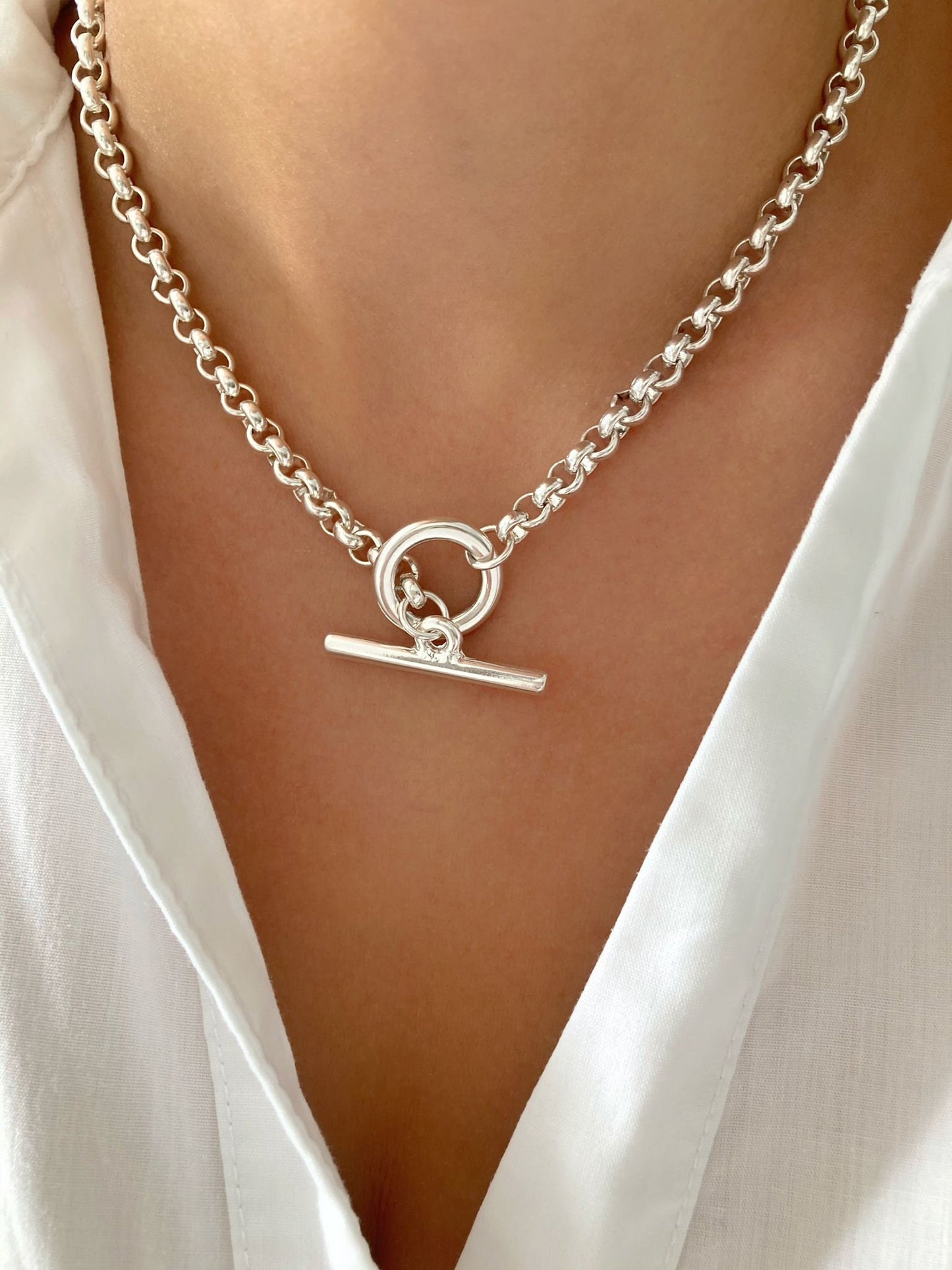 Silver Necklace, Chunky Rolo Chain Necklace, Silver Boho Necklace, Elegant necklace,best gift