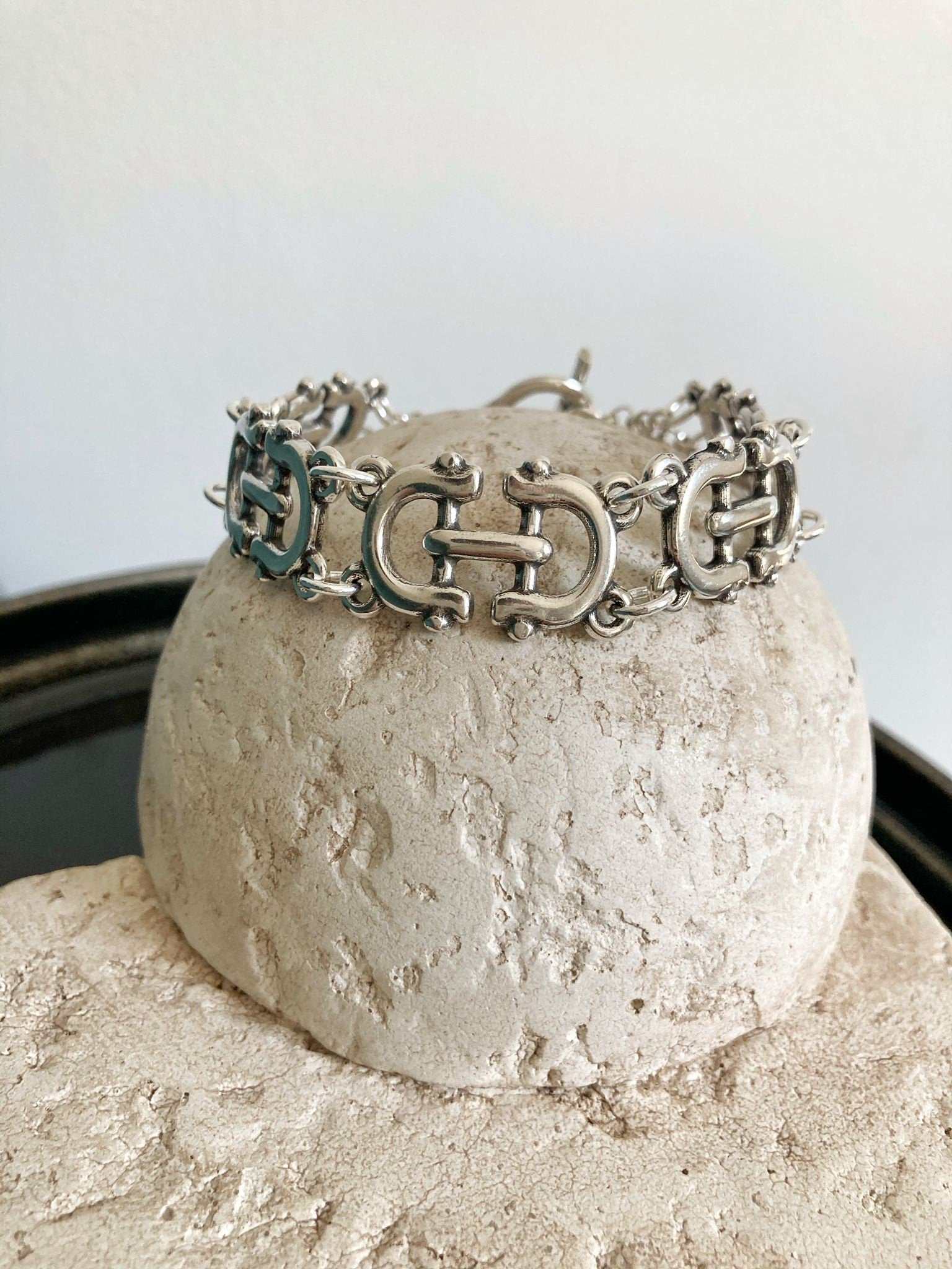 Antique Silver Link Chunky Wide Bracelet, Statement personalised bracelet, Womens jewelry, Gift for mum, Good jewel for her