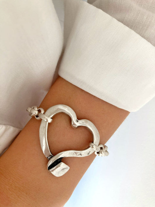 Silver bracelet, Clasp Bracelet, Silver Toggle Clasp Bracelet, Love bracelet, Silver statement bracelet