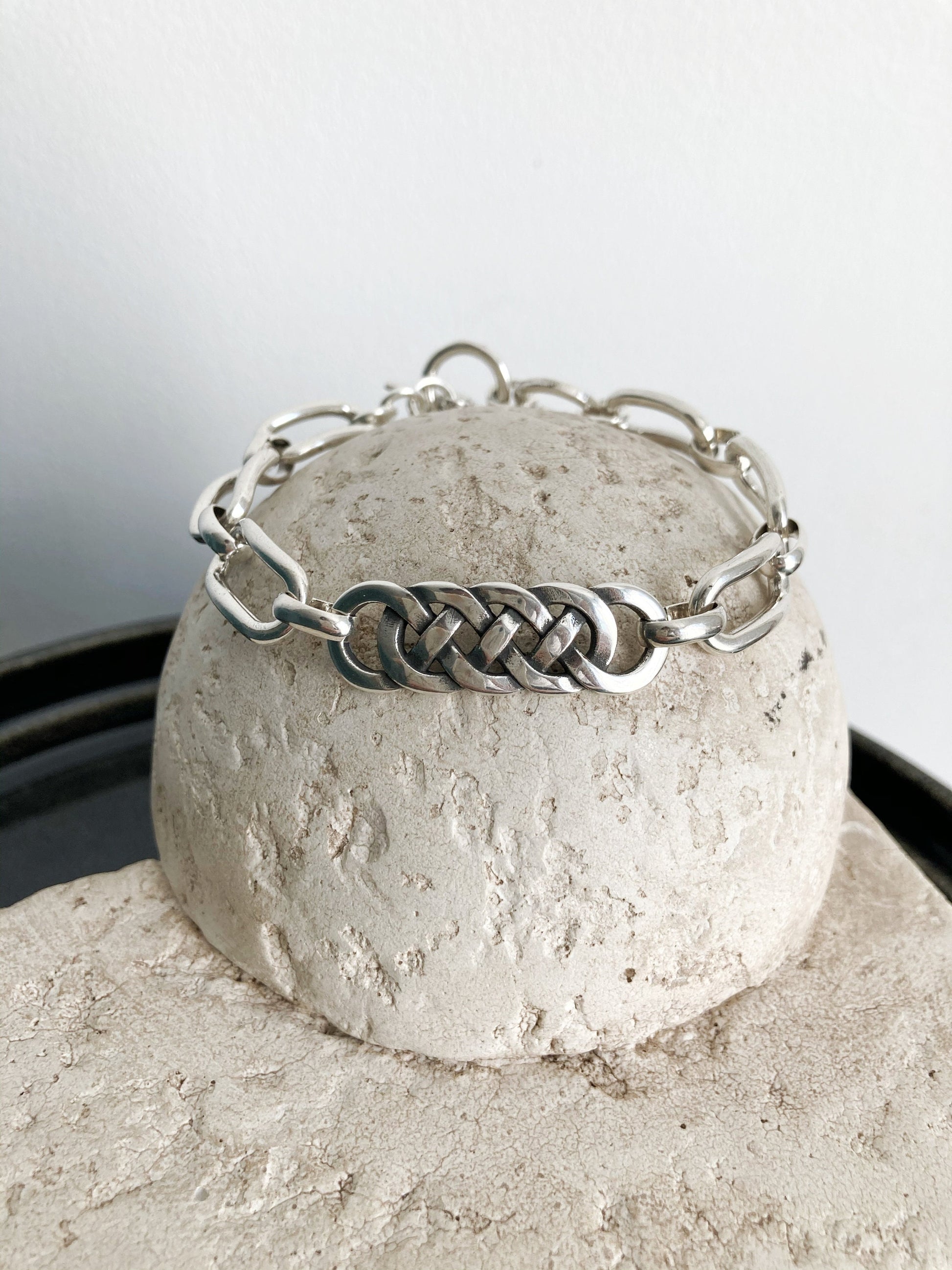 Antique Silver Chunky Lightweight Geometric Bracelet, Link Silver Bracelet, Chunky Silver Bracelet, Gift for her, Silver statement bracelet