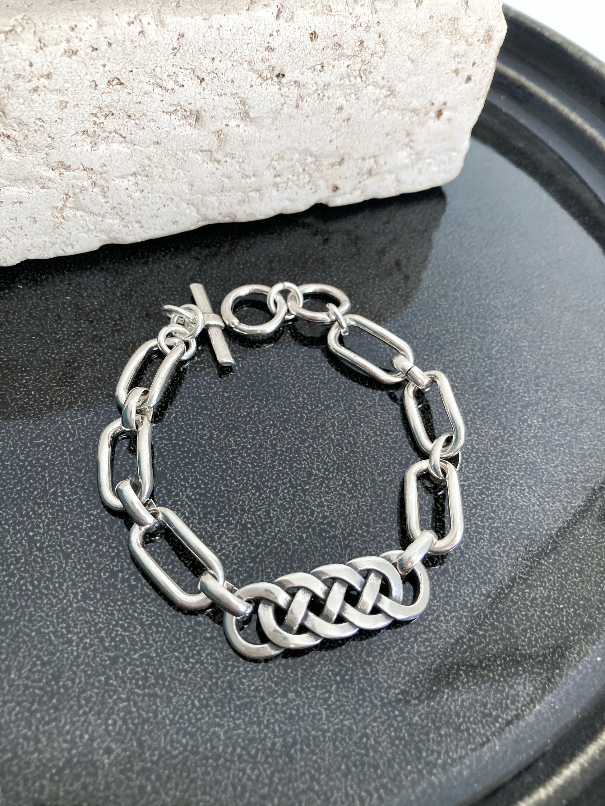 Antique Silver Chunky Lightweight Geometric Bracelet, Link Silver Bracelet, Chunky Silver Bracelet, Gift for her, Silver statement bracelet