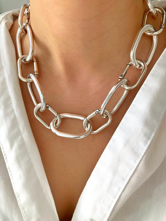 Silver necklace,Antique Silver Heavy Necklace,Chunky massive necklace, Silver statement necklace , Silver link necklace, Gift for her