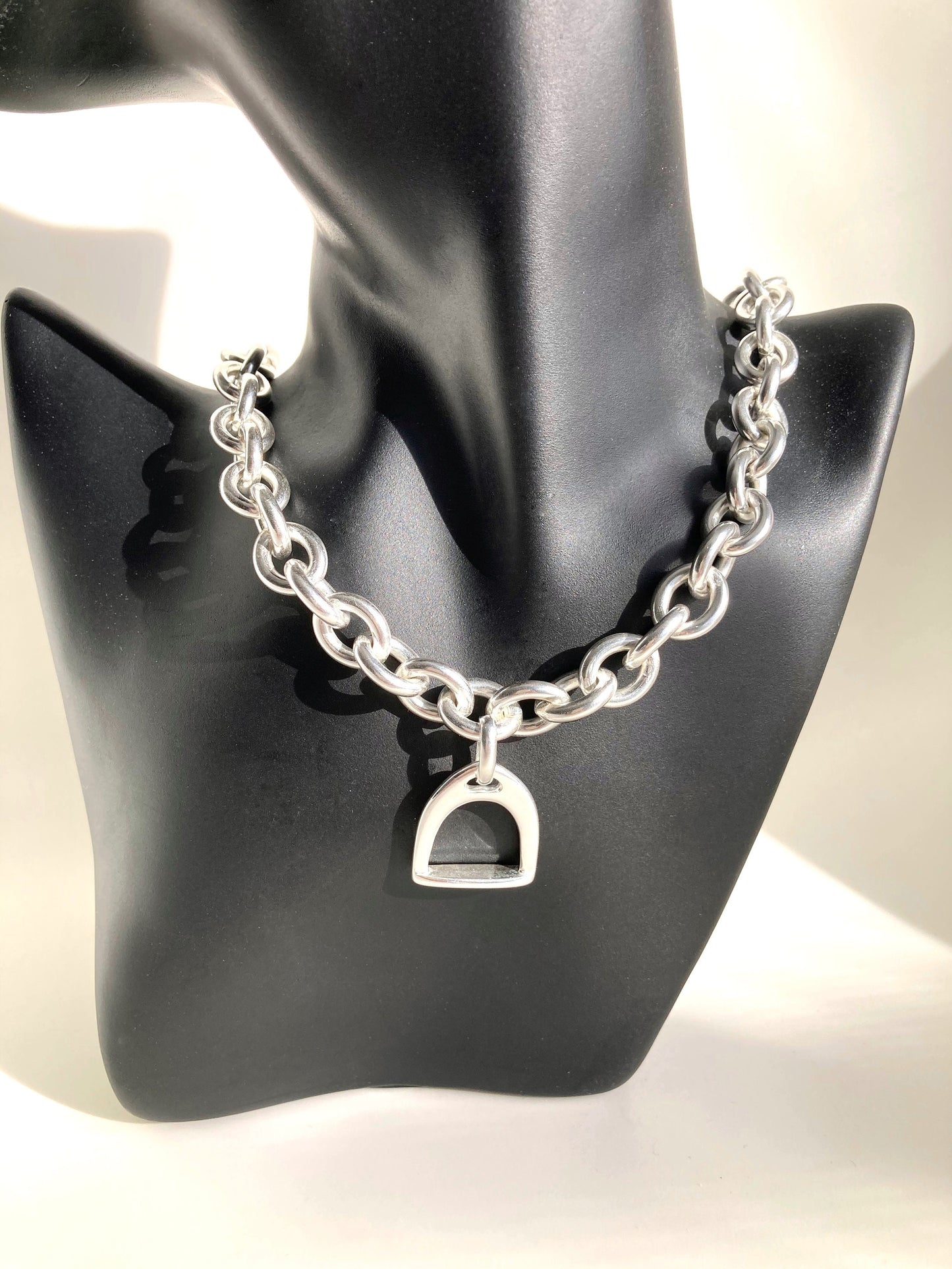 Silver necklace, Heavy Equestrian Chain, Chunky Chain Curb necklace, Silver Statement necklace, Silver Pendant necklace,Gift fo her