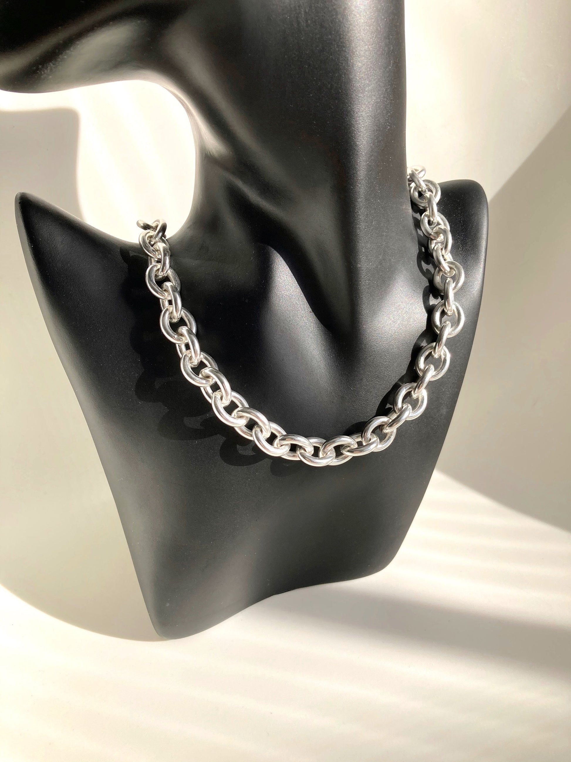 Silver Large Customized Heavy Necklace, Chunky Chain Curb necklace, Silver Statement necklace, Silver Boho necklace,Gift fo her