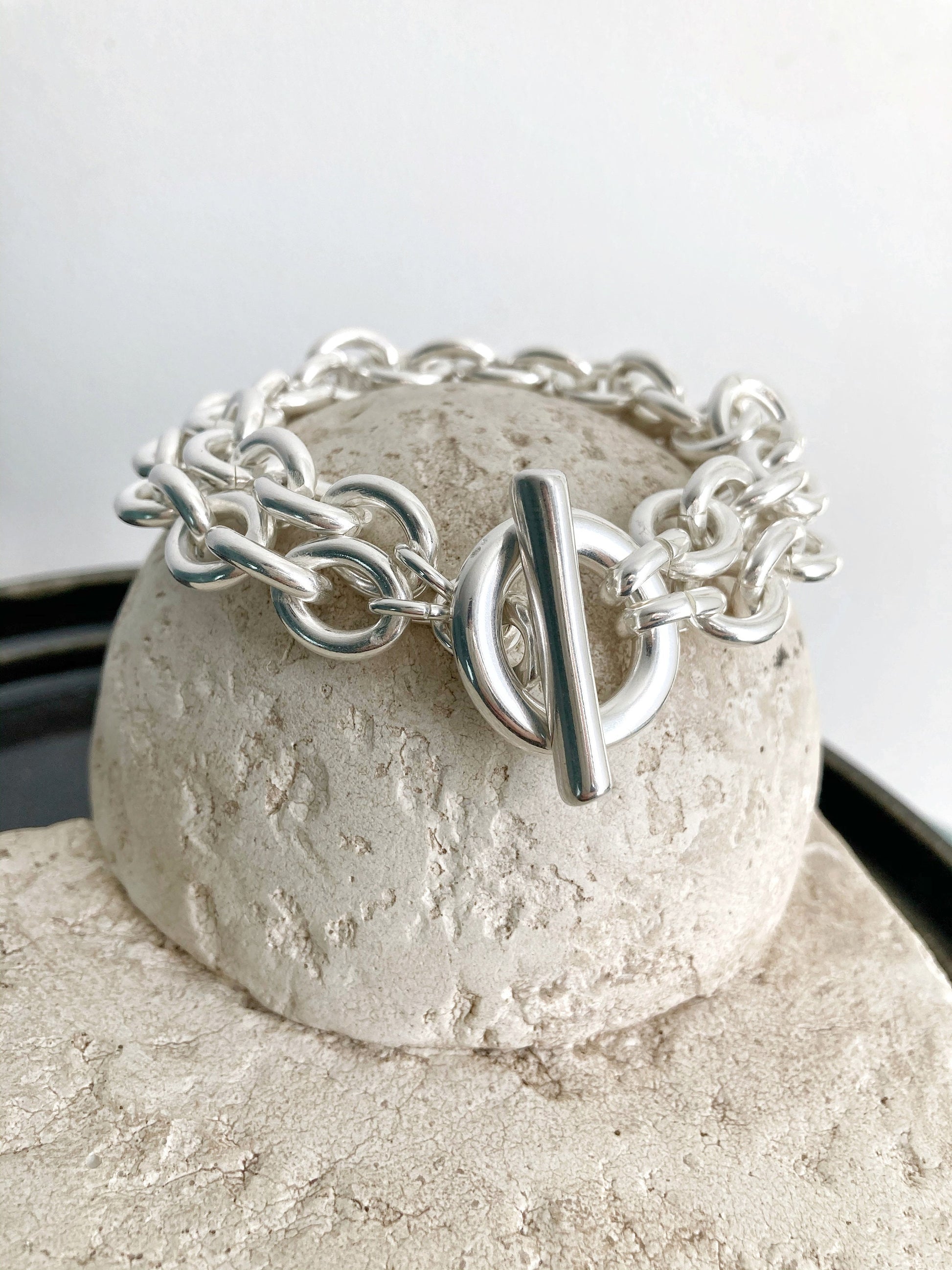 Silver Toggle Heavy MultiChain Statement Bracelet,Silver Bracelet,Statement Toggle Bracelet, Chain Link Bracelet,Gift for her