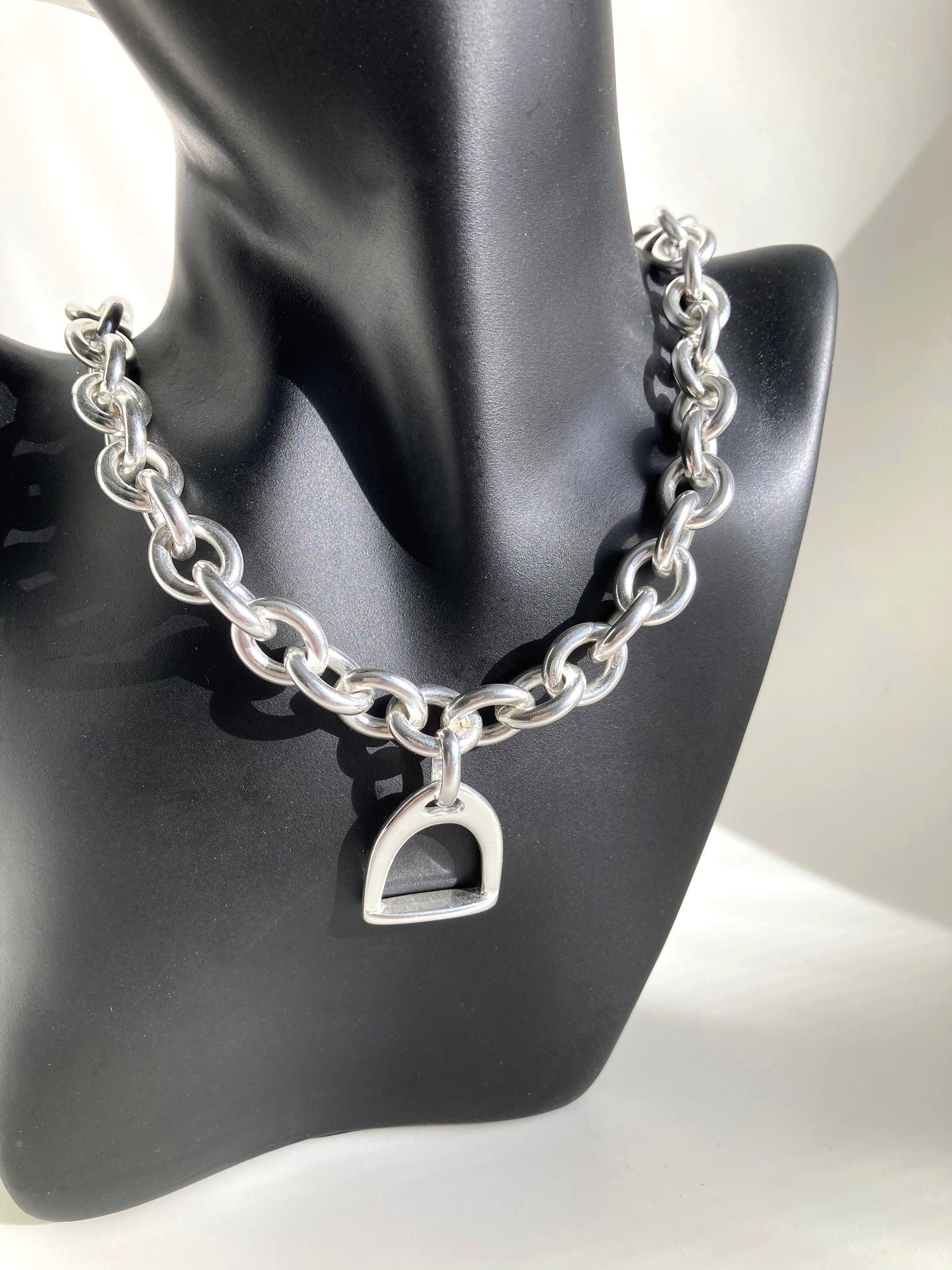 Silver necklace, Heavy Equestrian Chain, Chunky Chain Curb necklace, Silver Statement necklace, Silver Pendant necklace,Gift fo her