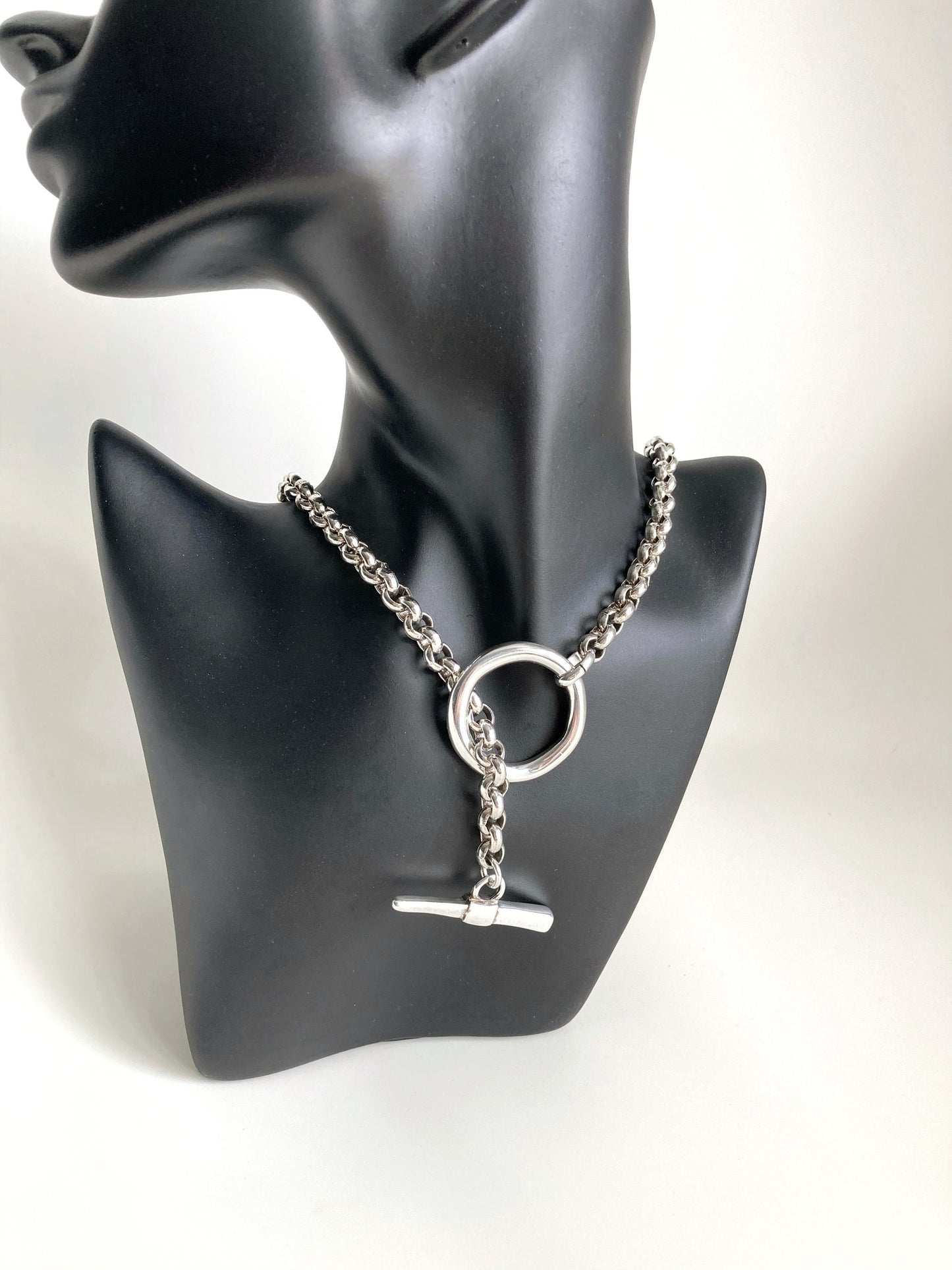 Antique Silver Chain Lariat necklace, Brutalist Necklace, Statement Toggle Necklace, Womens gift