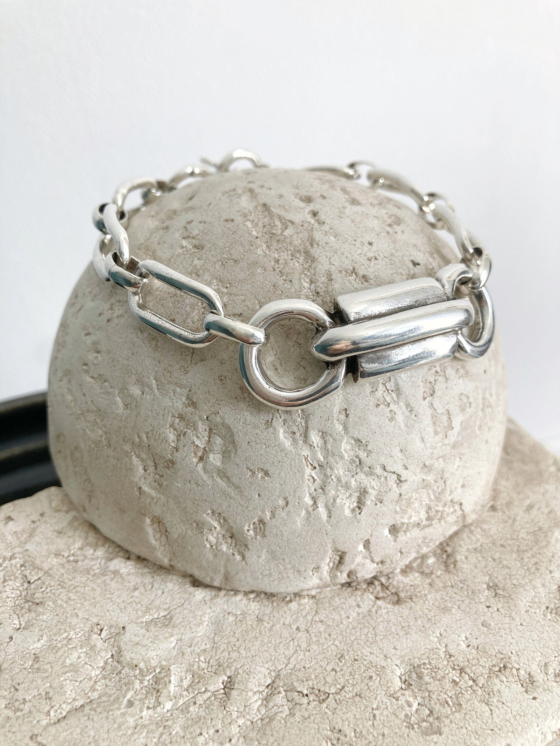 Antique Silver Statement Chunky Link Bracelet, Handmade Bold Bracelet, Gift for her, Womens gift