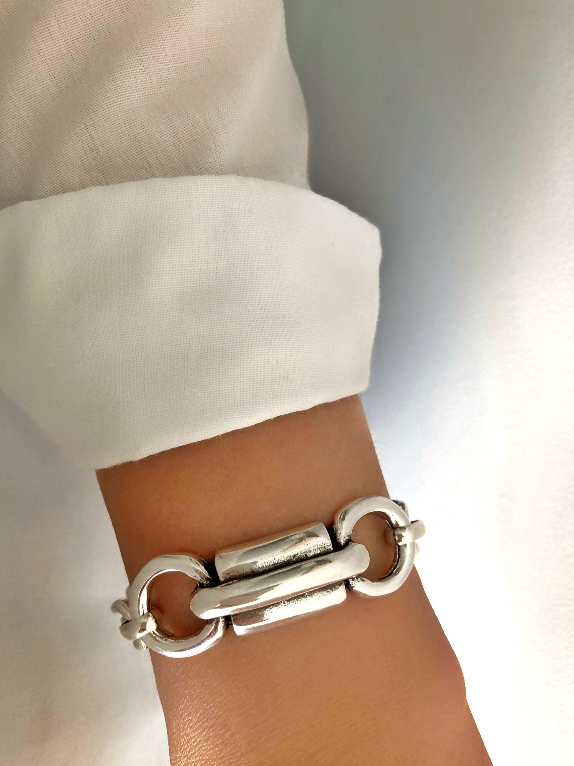 Antique Silver Statement Chunky Link Bracelet, Handmade Bold Bracelet, Gift for her, Womens gift