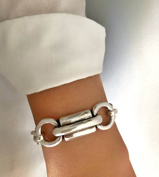 Antique Silver Statement Chunky Link Bracelet, Handmade Bold Bracelet, Gift for her, Womens gift