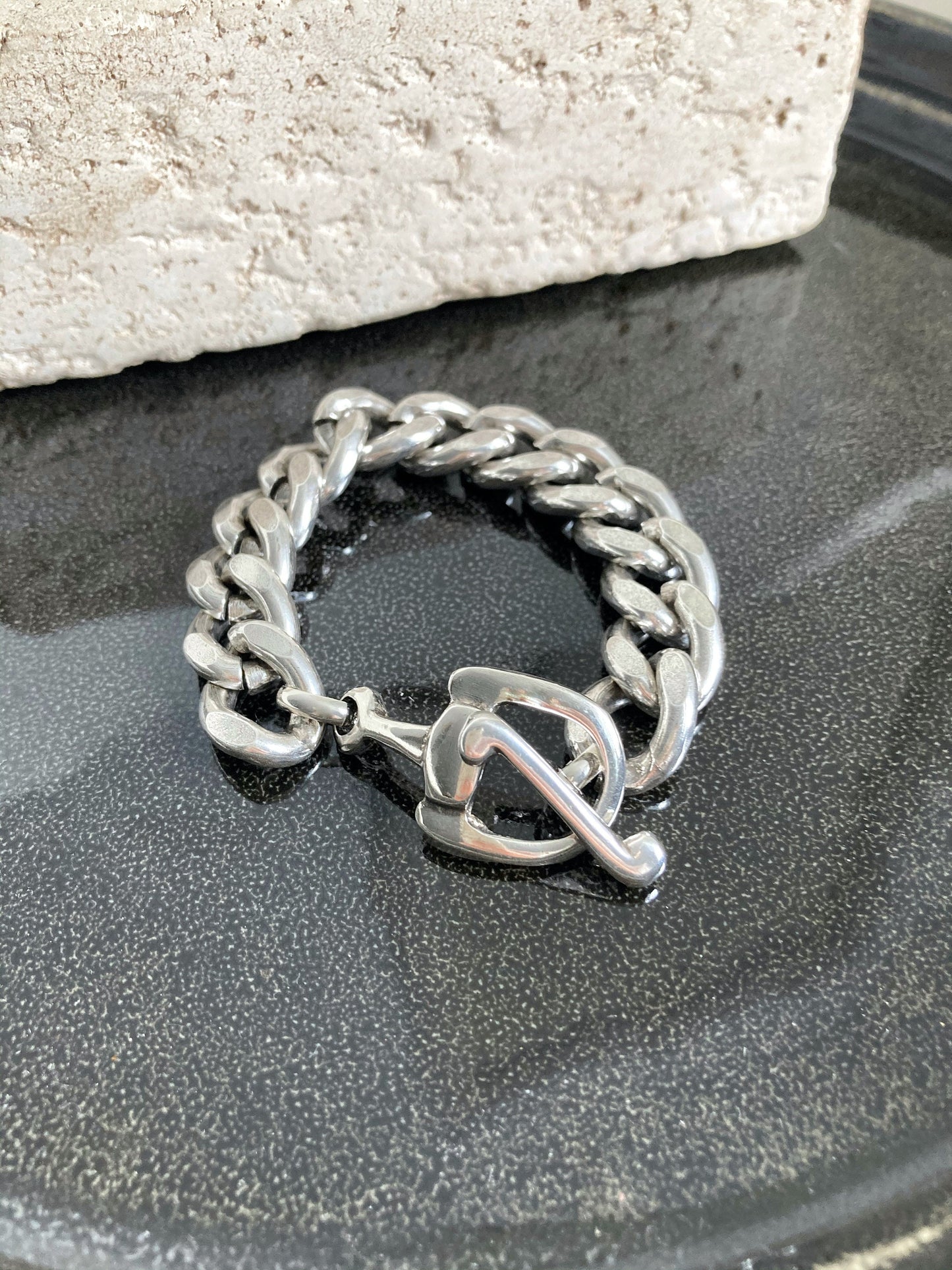 Antique Silver Heavy Chain Curb Bracelet, Statement Large Link bracelet, Gift for him, Gift for Man, Mens Jewelry