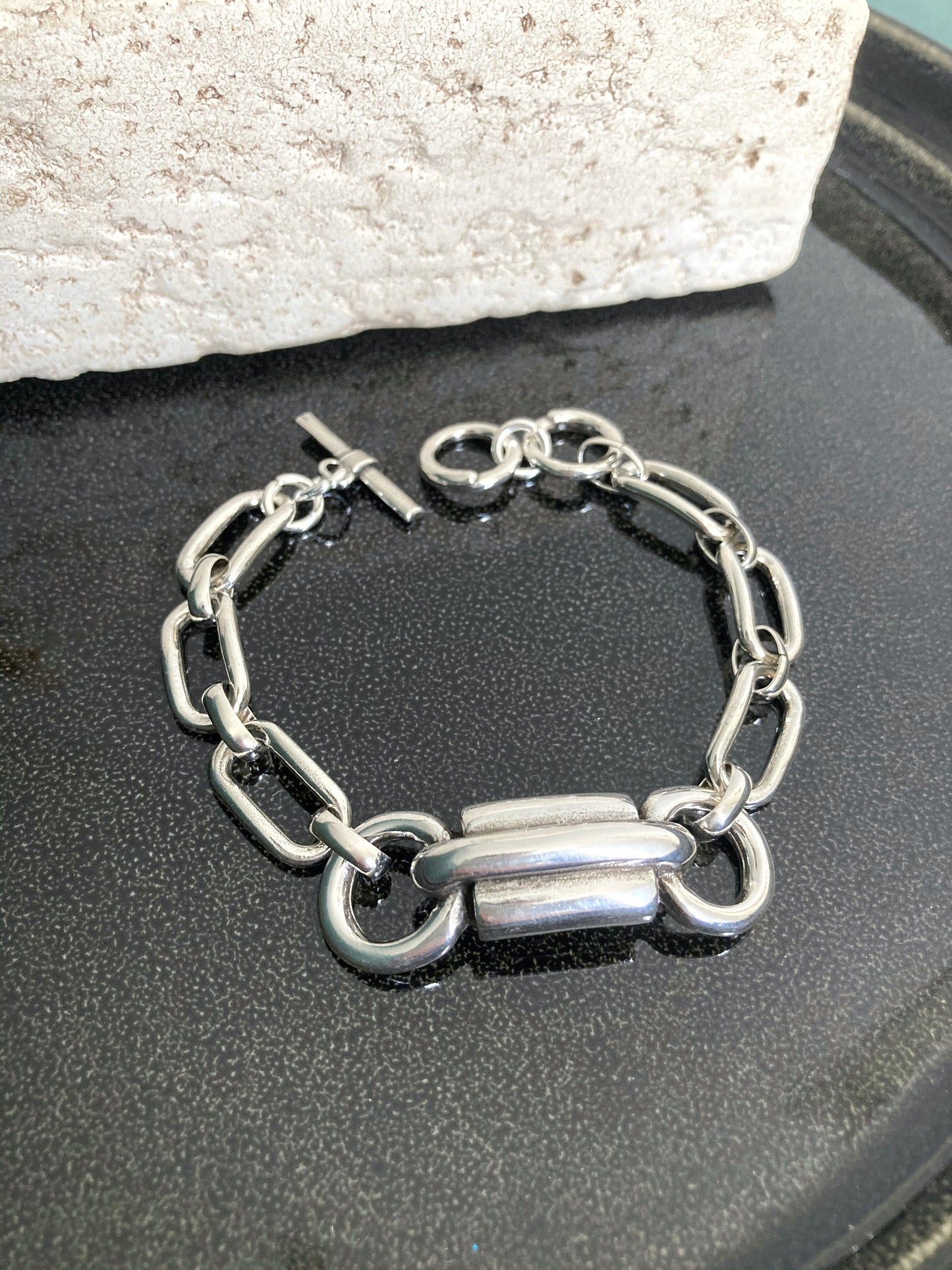 Antique Silver Statement Chunky Link Bracelet, Handmade Bold Bracelet, Gift for her, Womens gift