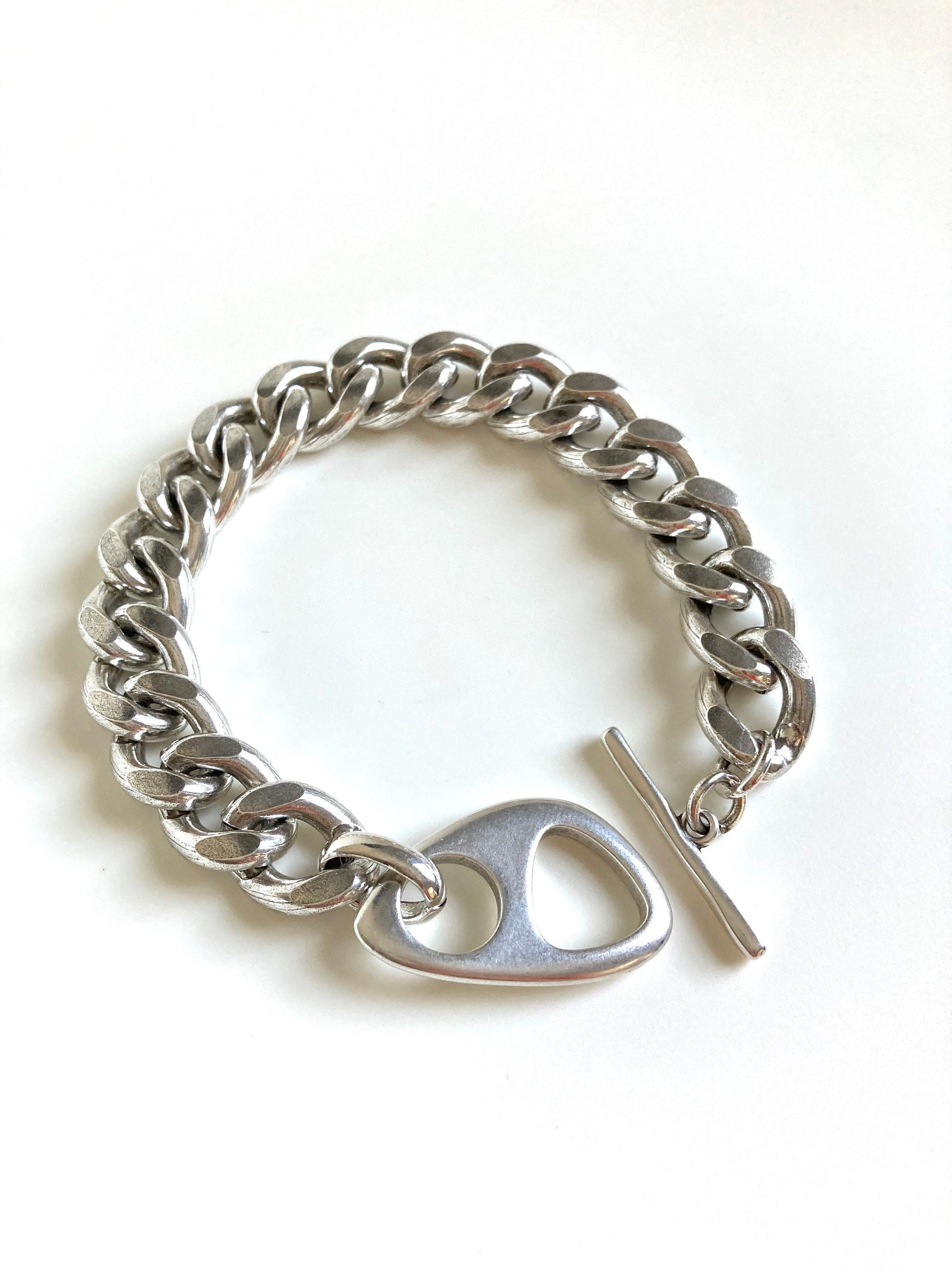 Antique Silver Statement Heavy chain Bracelet, Toggle Personalized bracelet, Birthday gift, Womens jewelry, Gift for wife