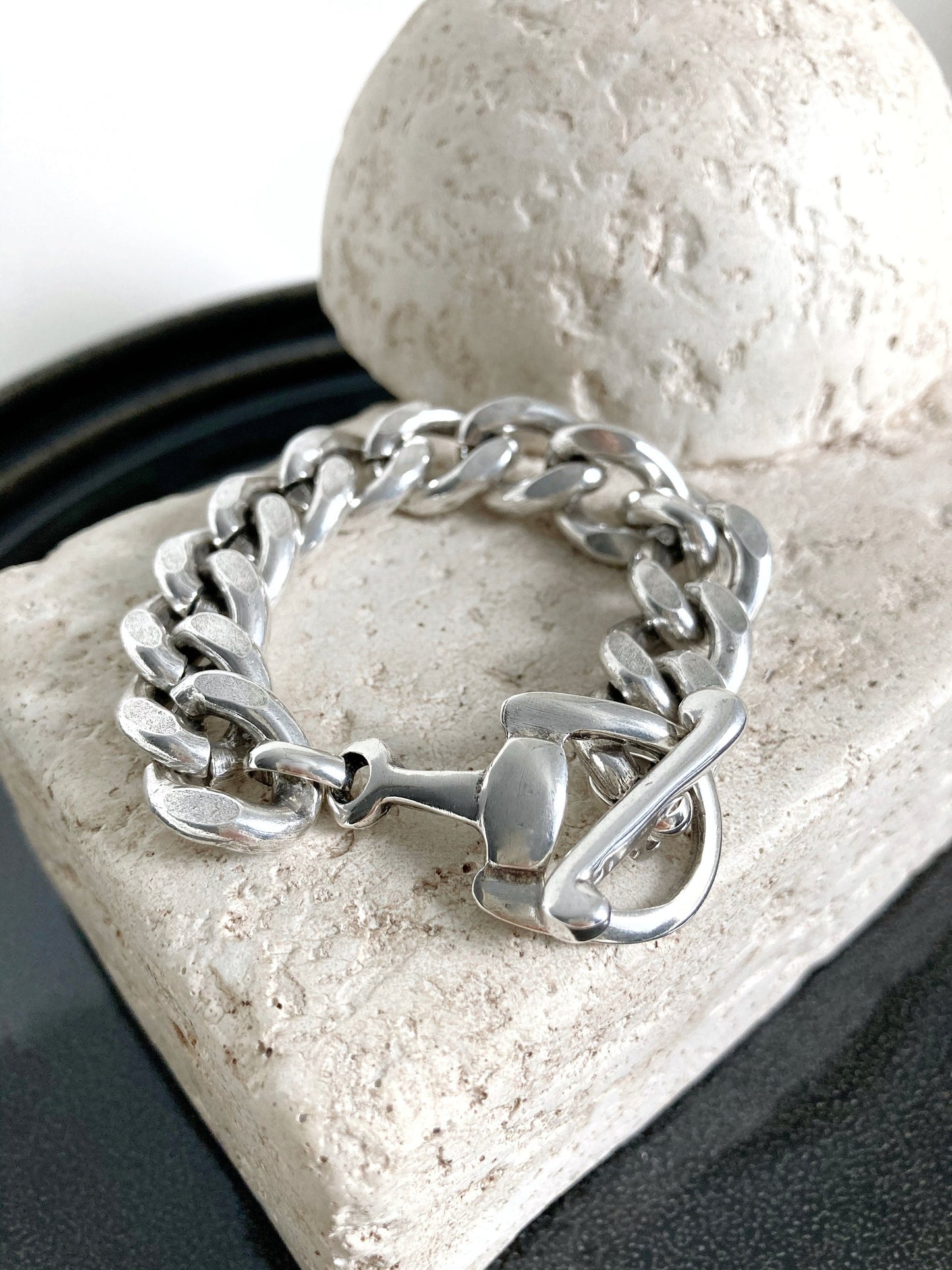 Antique Silver Heavy Chain Curb Bracelet, Statement Large Link bracelet, Gift for him, Gift for Man, Mens Jewelry