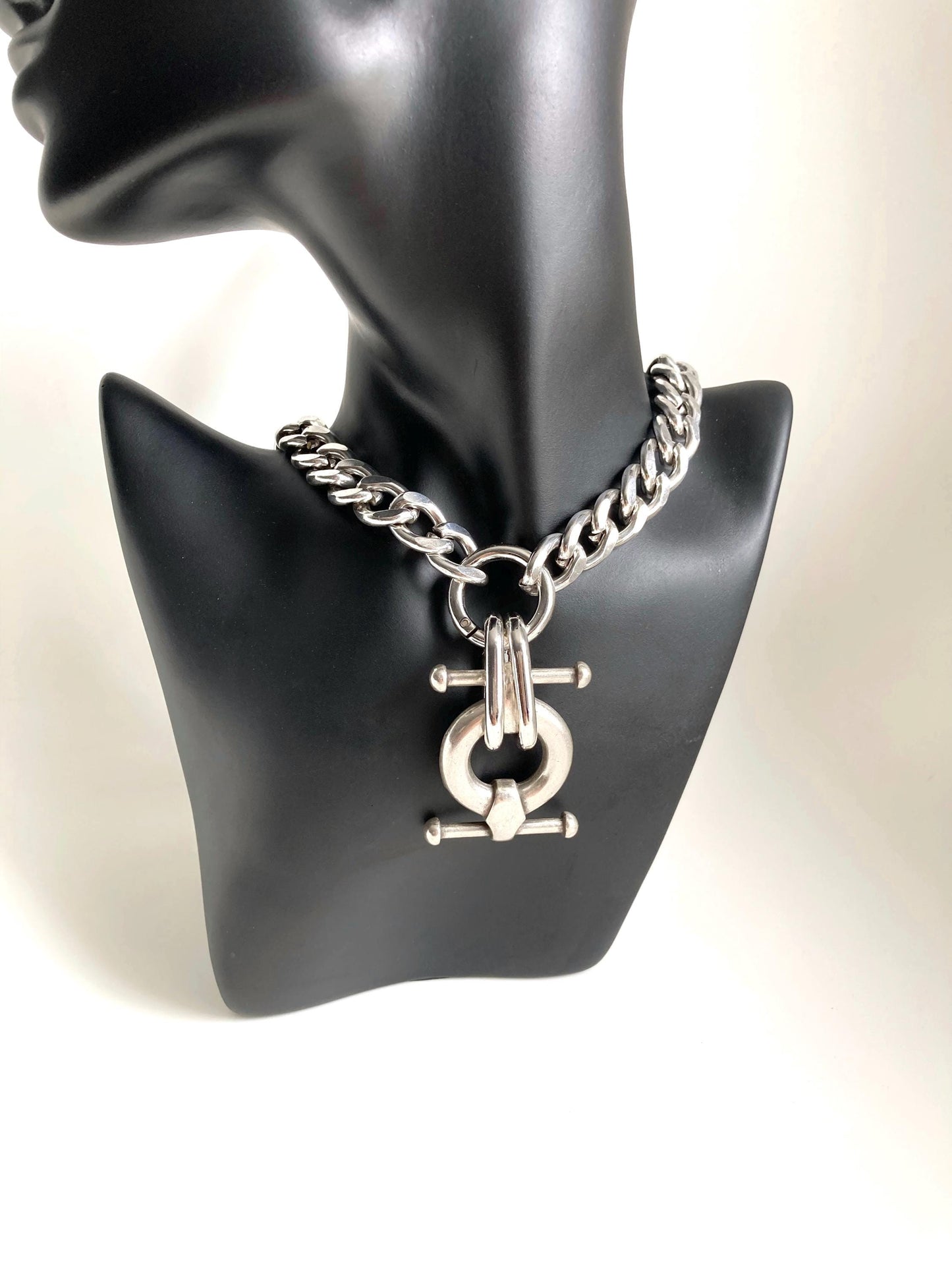 Silver Chunky Curb Heavy Chain Statement Necklace,Big necklace, Silver charm necklace, Massive necklace, Pendant necklace, Gift for her