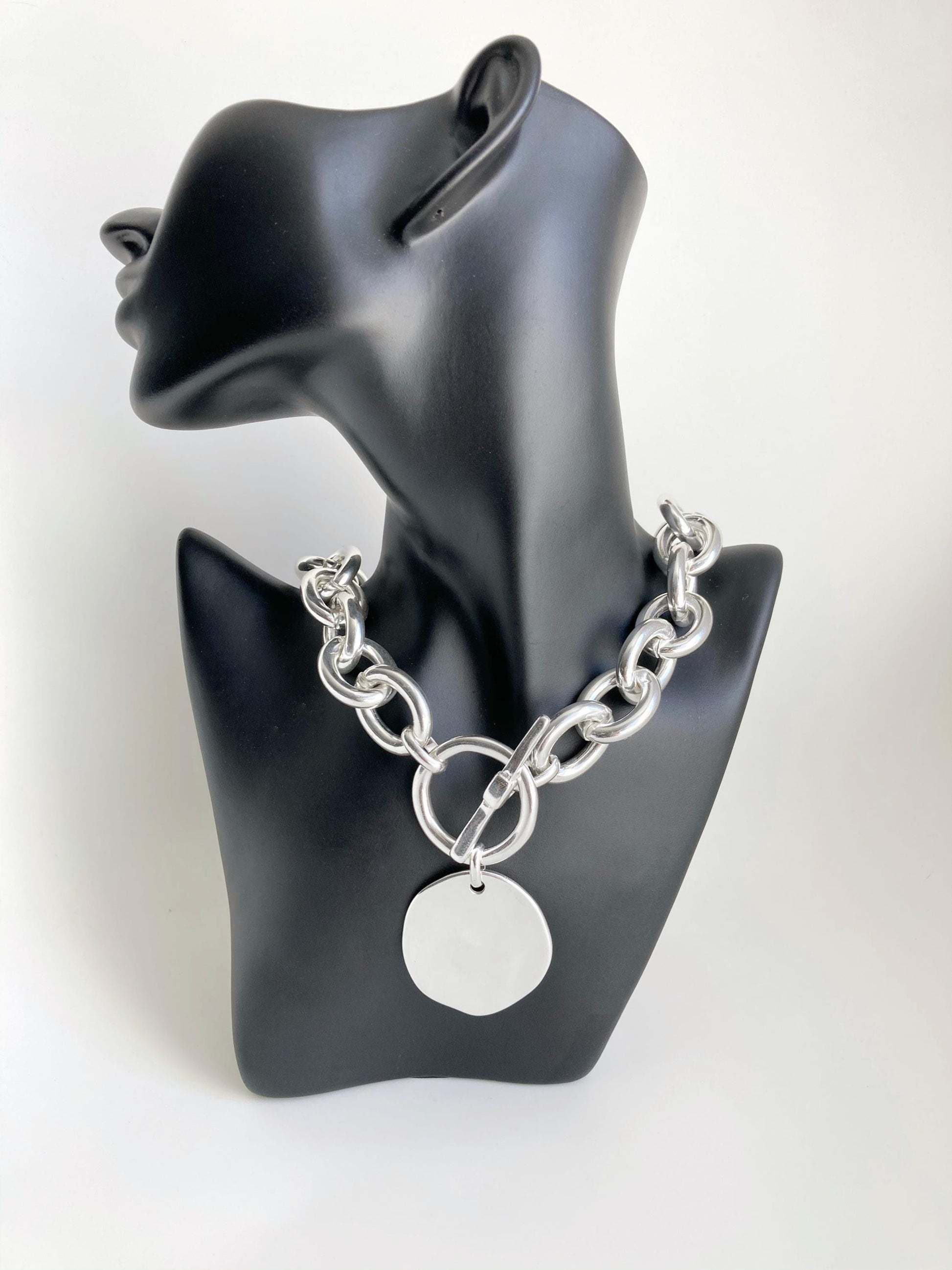 Silver Statement Chunky Charm Lightweight Curb Chain Necklace, Choker Necklace, Gift for her, Womens jewelry, Christmas gift for her