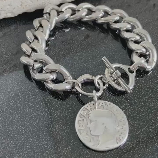 Antique Silver Heavy Statement Chunky Charm bracelet, Personalized bracelet, Womens gift, Gift for Mum