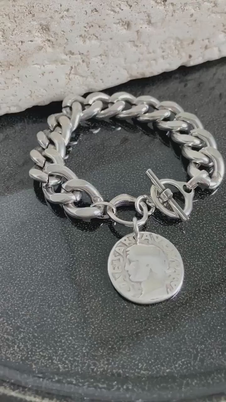 Antique Silver Heavy Statement Chunky Charm bracelet, Personalized bracelet, Womens gift, Gift for Mum