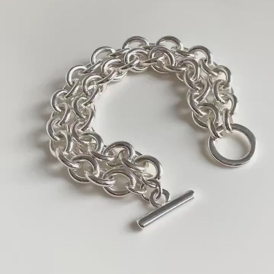 Silver Toggle Heavy MultiChain Statement Bracelet,Silver Bracelet,Statement Toggle Bracelet, Chain Link Bracelet,Gift for her