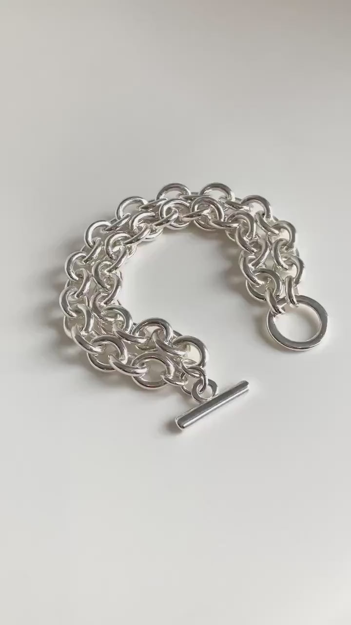 Silver Toggle Heavy MultiChain Statement Bracelet,Silver Bracelet,Statement Toggle Bracelet, Chain Link Bracelet,Gift for her