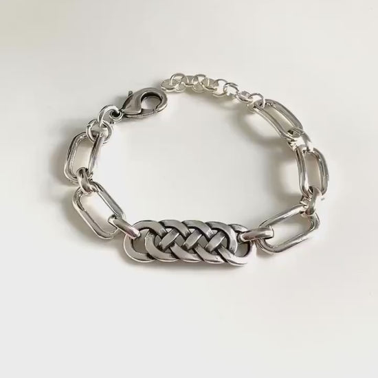 Antique Silver Chunky Lightweight Geometric Bracelet, Link Silver Bracelet, Chunky Silver Bracelet, Gift for her, Silver statement bracelet