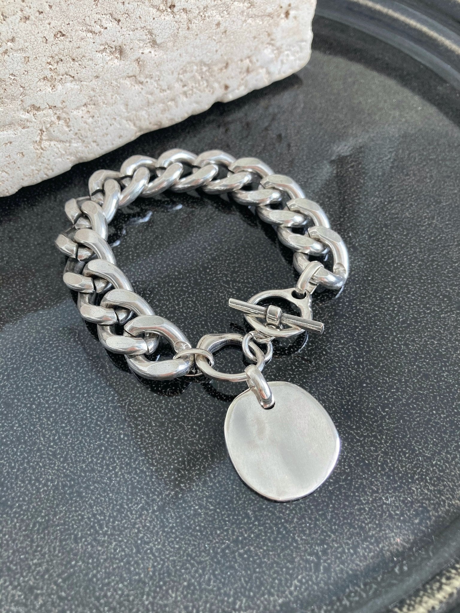 The Bali Bracelet – Chunky Silver Coin Bracelet | Heavy Chain Statement Jewelry, Gift for Her - Karl & kate
