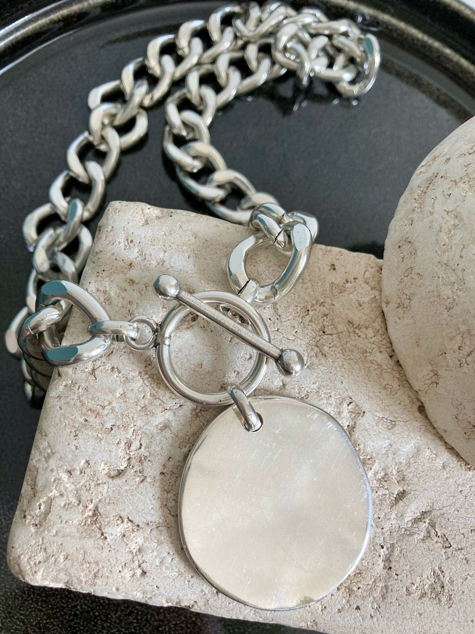 The Barcelona Necklace – Bold Silver Chunky Curb Chain | Personalized Statement Choker, Elegant Gift for Her - Karl & kate