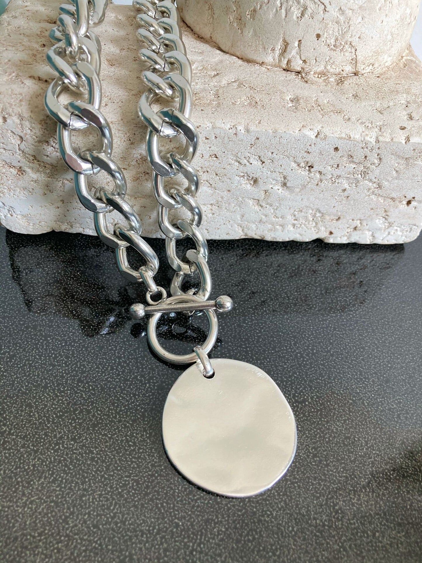 The Barcelona Necklace – Bold Silver Chunky Curb Chain | Personalized Statement Choker, Elegant Gift for Her - Karl & kate