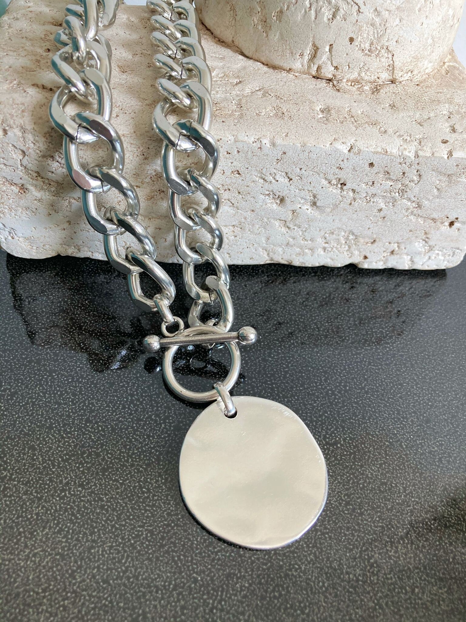 The Barcelona Necklace – Bold Silver Chunky Curb Chain | Personalized Statement Choker, Elegant Gift for Her - Karl & kate