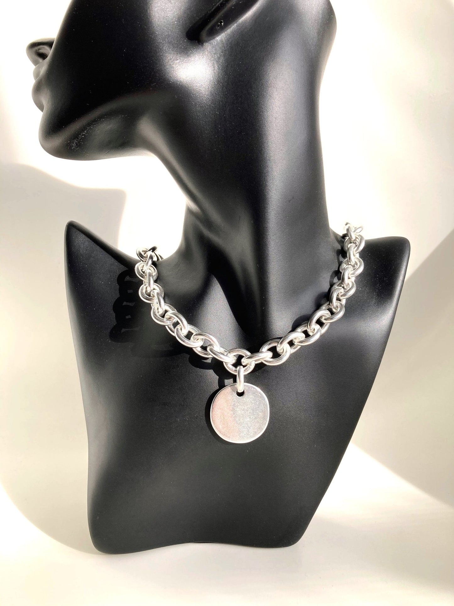 The Bogotá Necklace – Chunky Silver Medal Pendant | Heavy Statement Curb Chain Necklace, Gift for Her - Karl & kate