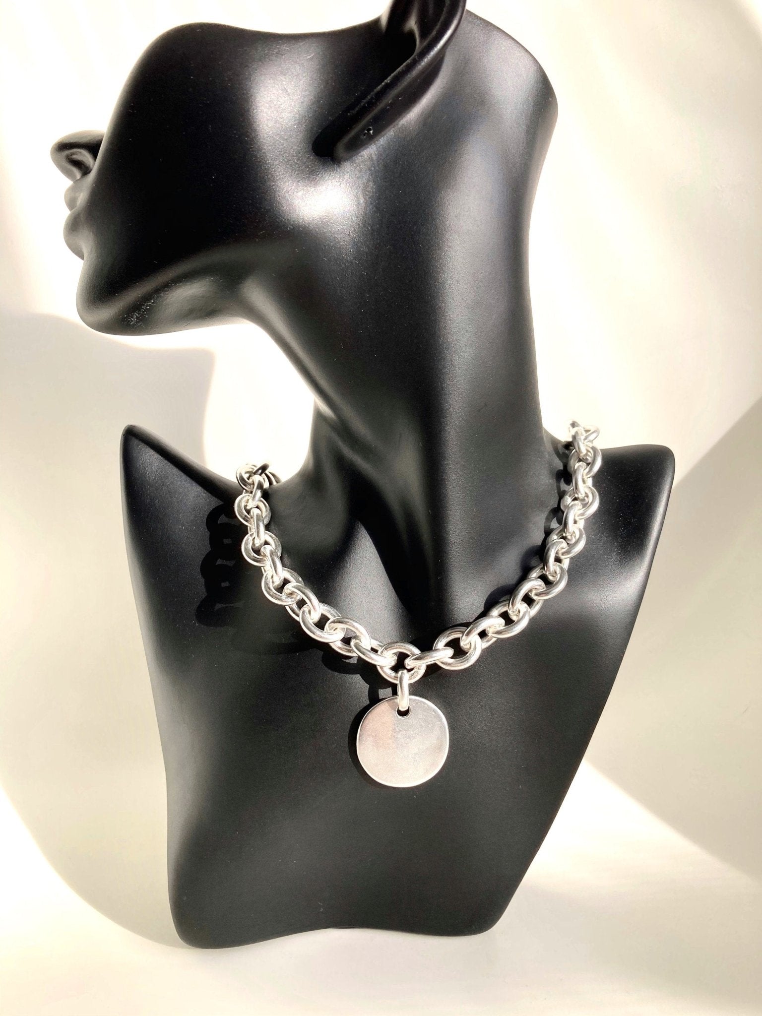 The Bogotá Necklace – Chunky Silver Medal Pendant | Heavy Statement Curb Chain Necklace, Gift for Her - Karl & kate