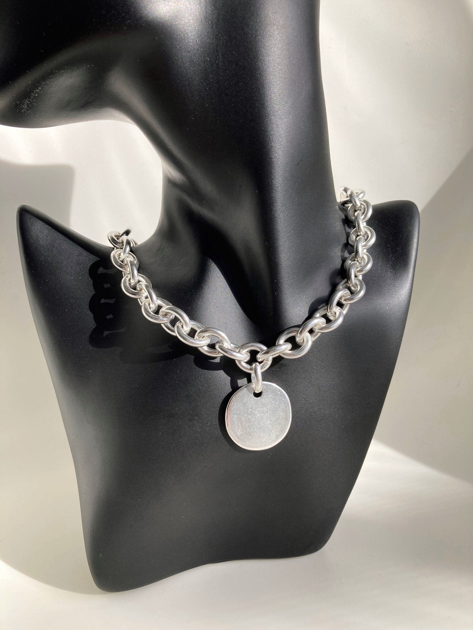 The Bogotá Necklace – Chunky Silver Medal Pendant | Heavy Statement Curb Chain Necklace, Gift for Her - Karl & kate