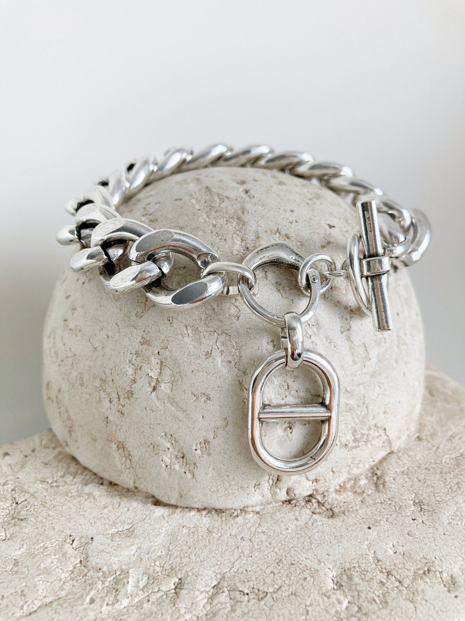 The Brooklyn Bracelet – Bold Chunky Silver Charm Curb Chain | Statement Link Bracelet, Gift for Her - Karl & kate