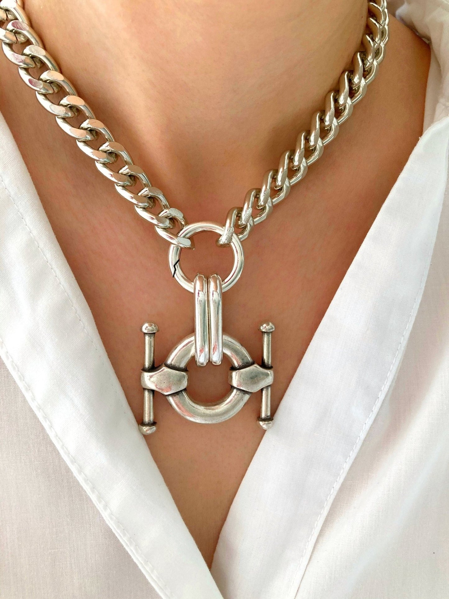 The Buenos Aires Necklace – Chunky Silver Curb Chain | Bold Statement Pendant Necklace, Gift for Her - Karl & kate