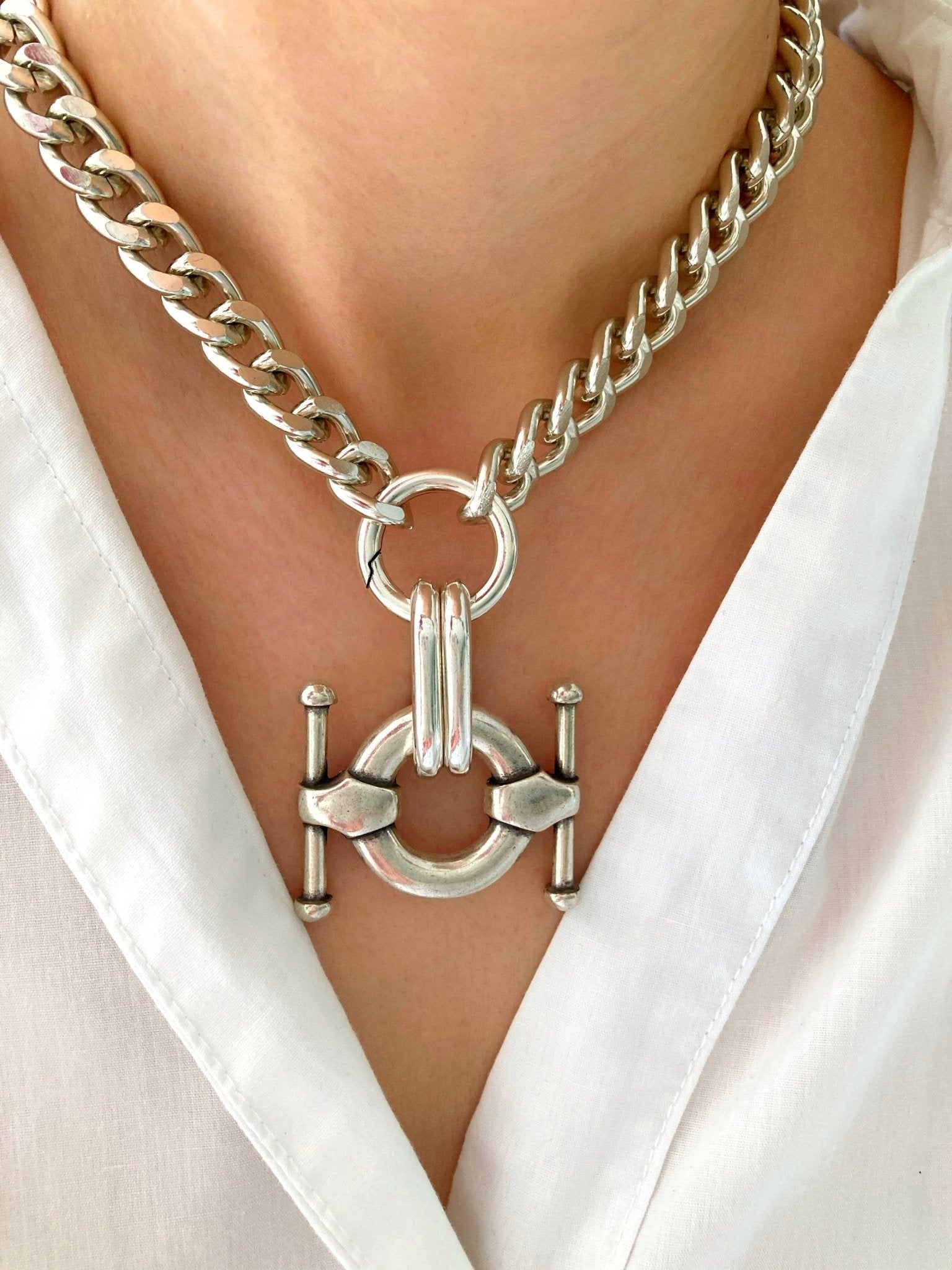 The Buenos Aires Necklace – Chunky Silver Curb Chain | Bold Statement Pendant Necklace, Gift for Her - Karl & kate
