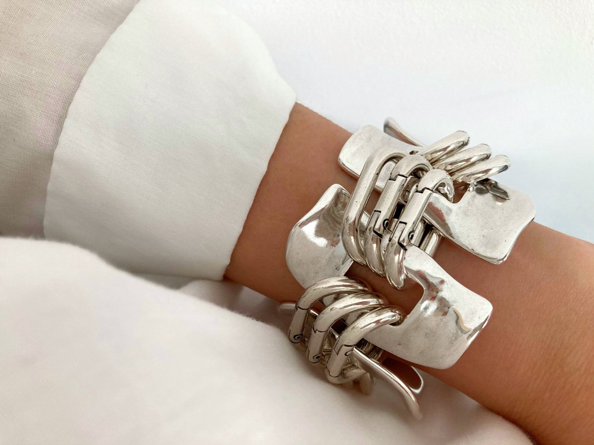 The Buffalo Bracelet – Heavy Silver Cuff Bracelet | Bold Statement Link Jewelry, Gift for Her - Karl & kate