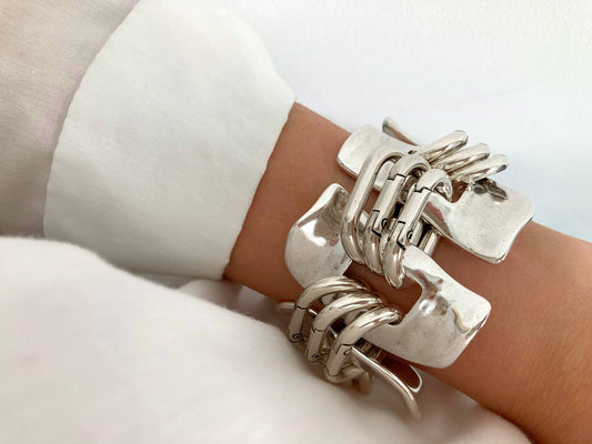 The Buffalo Bracelet – Heavy Silver Cuff Bracelet | Bold Statement Link Jewelry, Gift for Her - Karl & kate