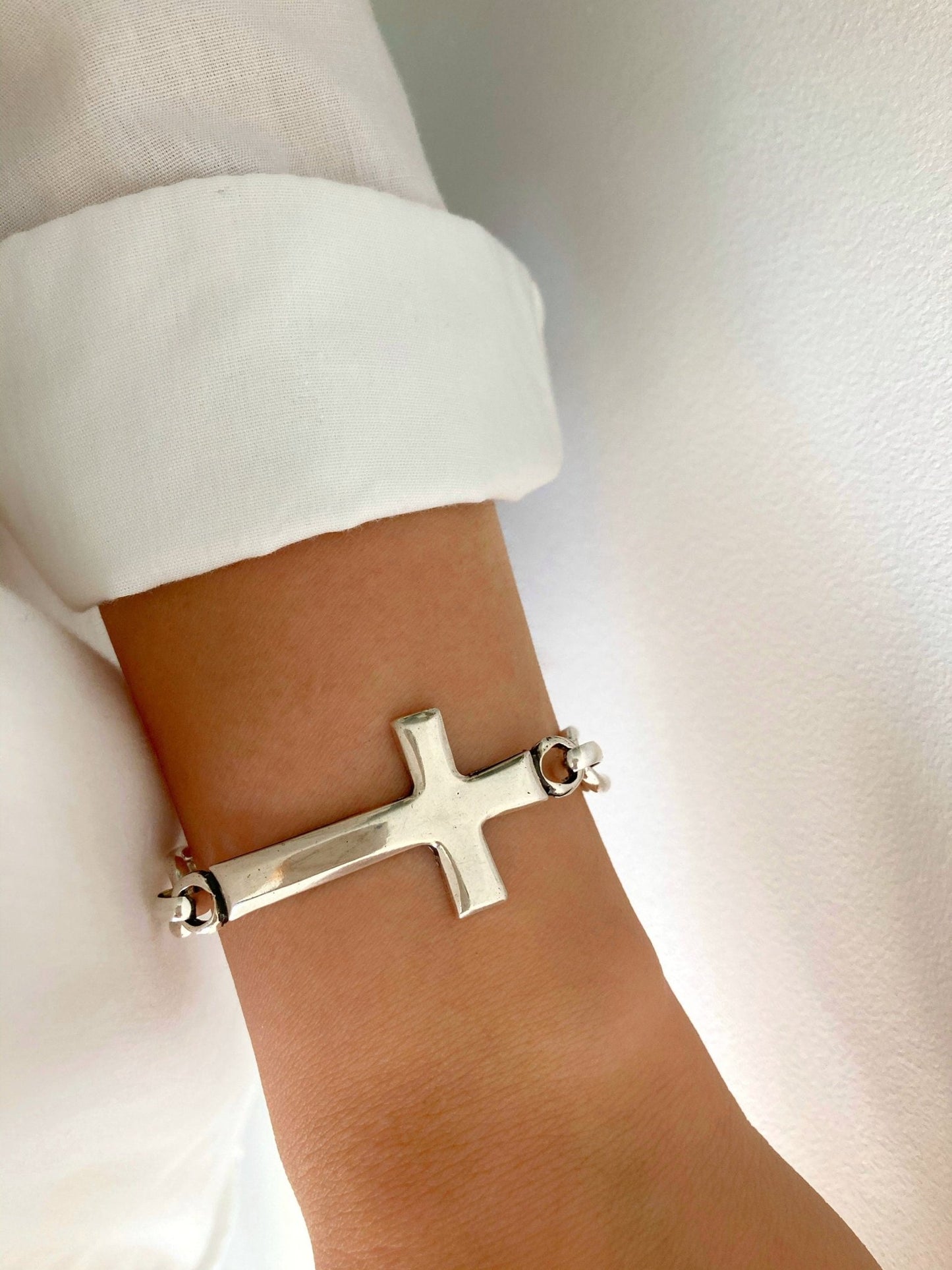 The Camden Bracelet – Chunky Silver Cross Bracelet | Bold Rock - Inspired Statement Jewelry, Gift for Her - Karl & kate