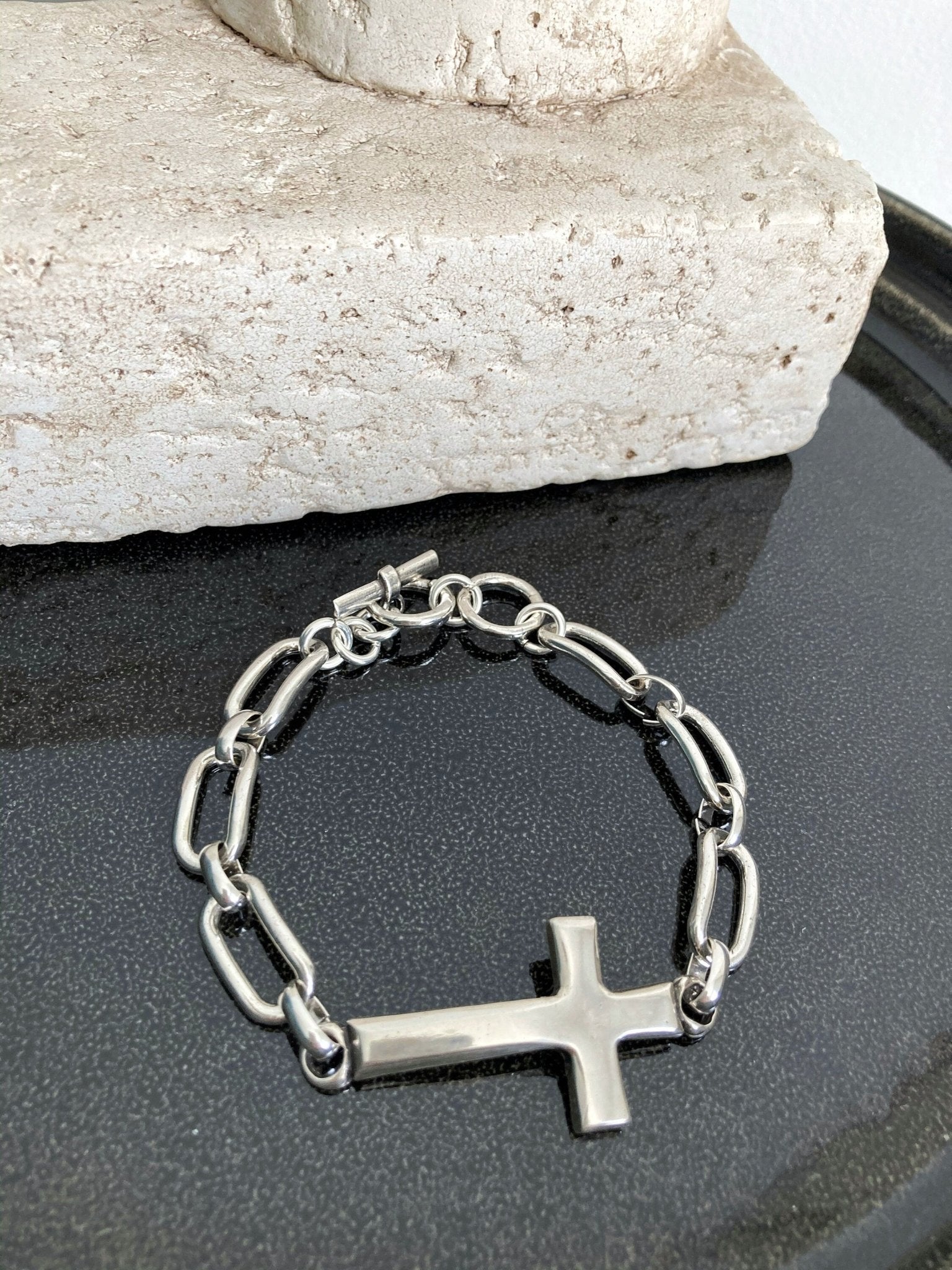 The Camden Bracelet – Chunky Silver Cross Bracelet | Bold Rock - Inspired Statement Jewelry, Gift for Her - Karl & kate