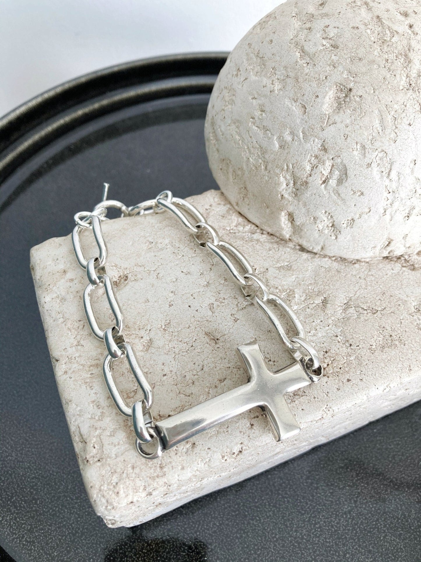 The Camden Bracelet – Chunky Silver Cross Bracelet | Bold Rock - Inspired Statement Jewelry, Gift for Her - Karl & kate