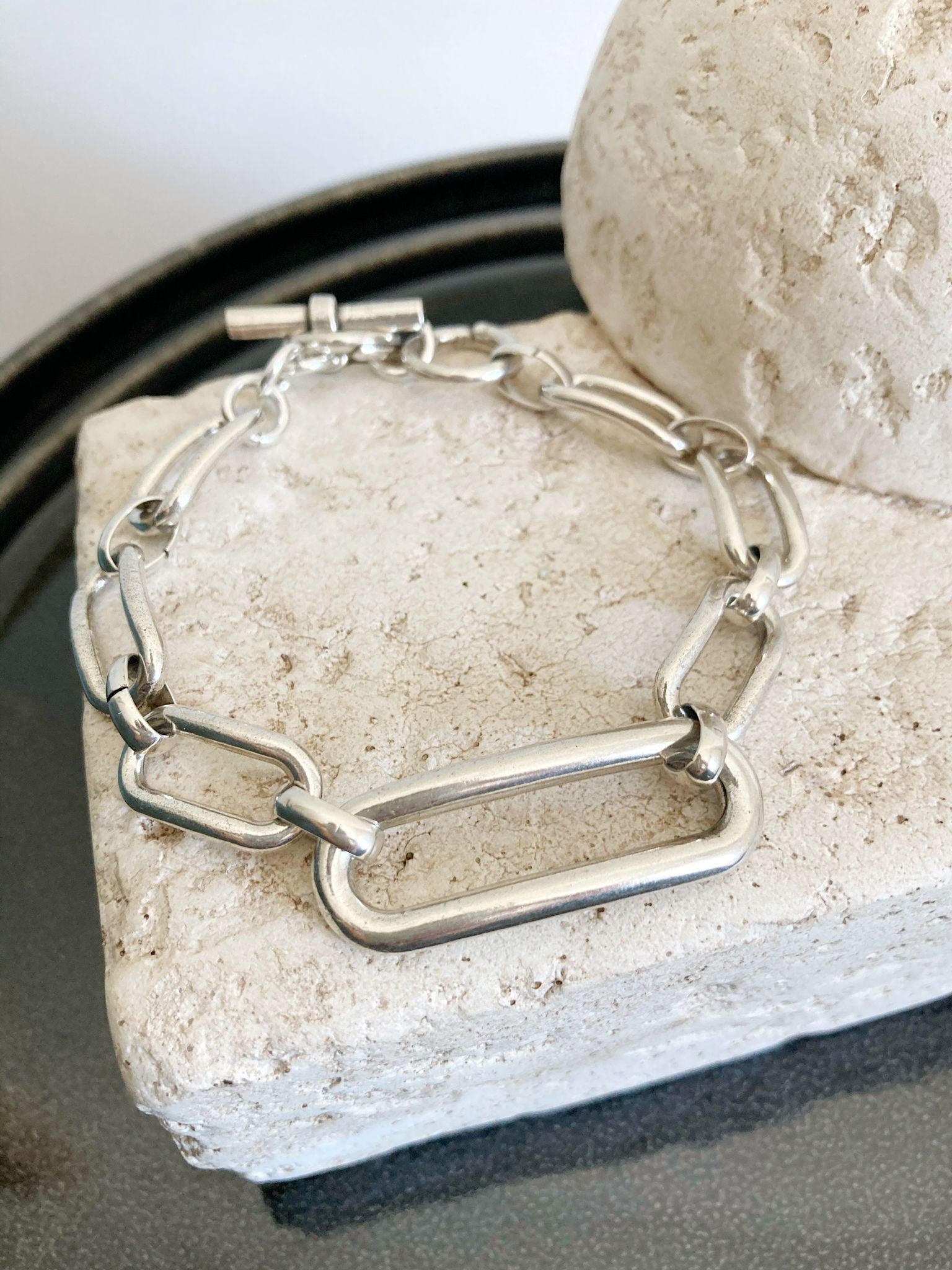 The Cancun Bracelet – Elegant Silver Oval Link Bracelet | Chunky Statement Jewelry, Gift for Her - Karl & kate