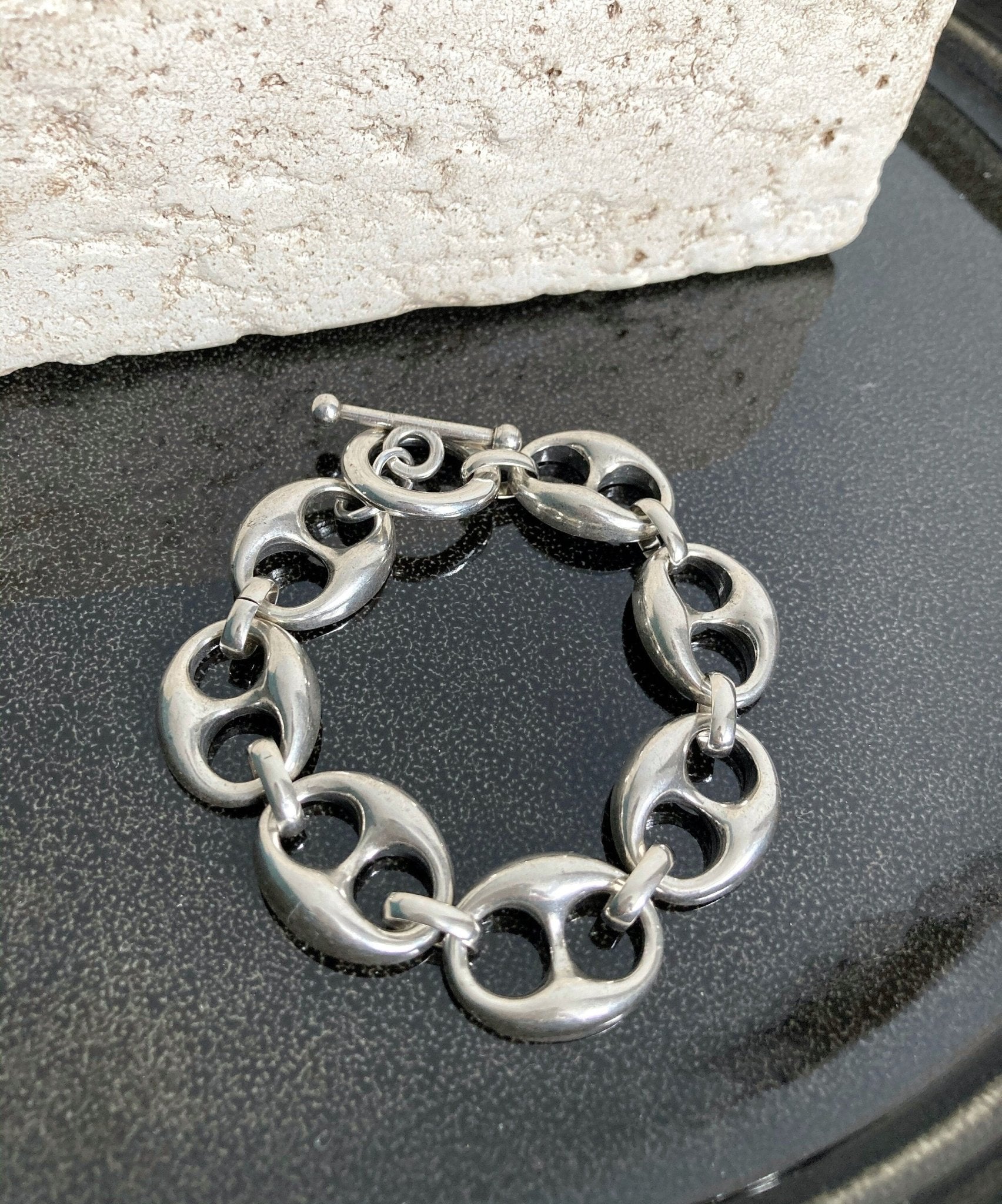 The Casamance Bracelet – Chunky Silver Coin Bracelet | Bold Rolo Chain Statement Jewelry, Gift for Her - Karl & kate