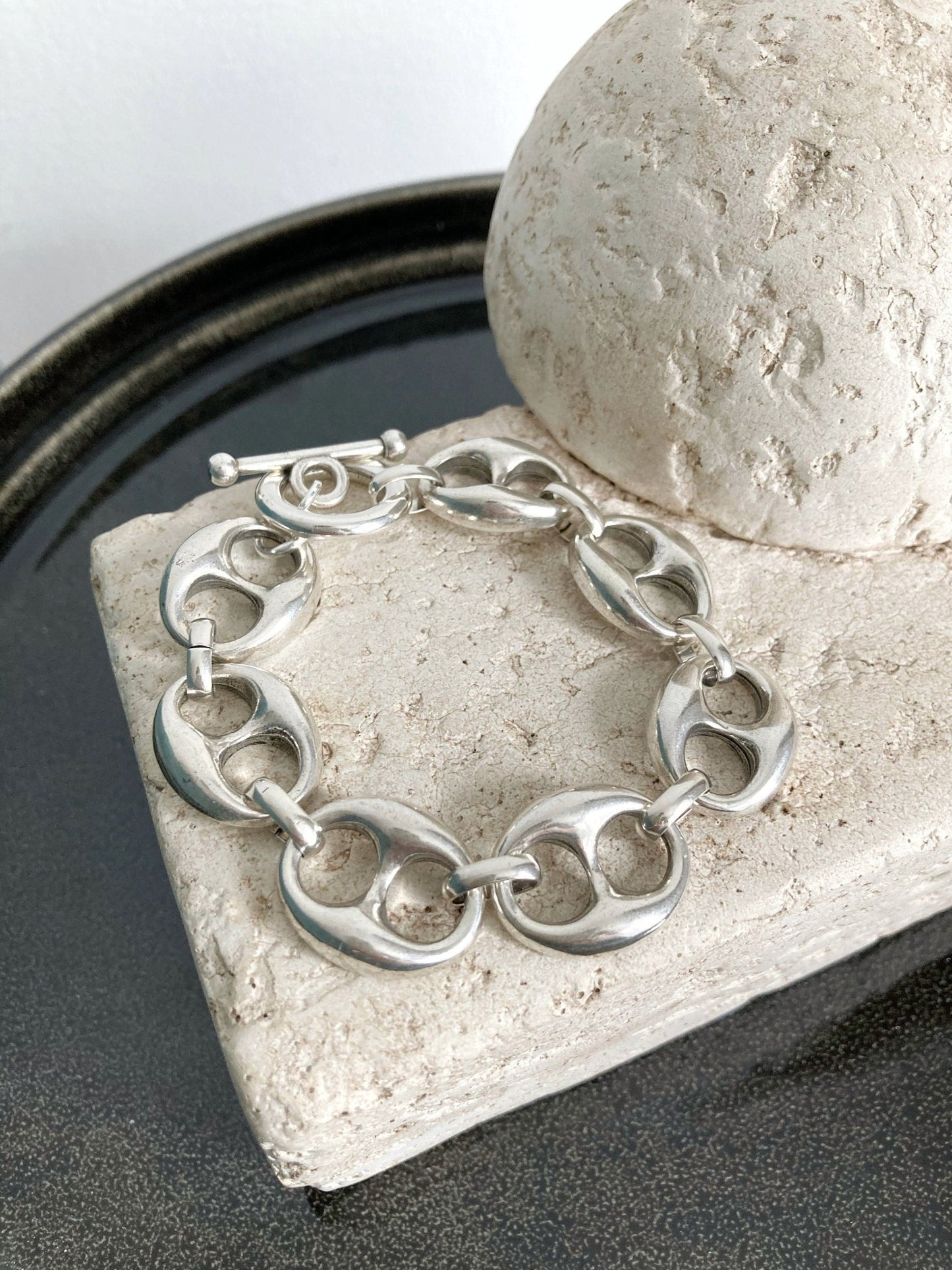 The Casamance Bracelet – Chunky Silver Coin Bracelet | Bold Rolo Chain Statement Jewelry, Gift for Her - Karl & kate