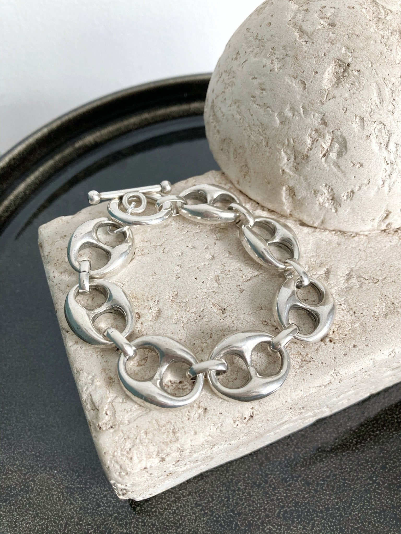The Casamance Bracelet – Chunky Silver Coin Bracelet | Bold Rolo Chain Statement Jewelry, Gift for Her - Karl & kate