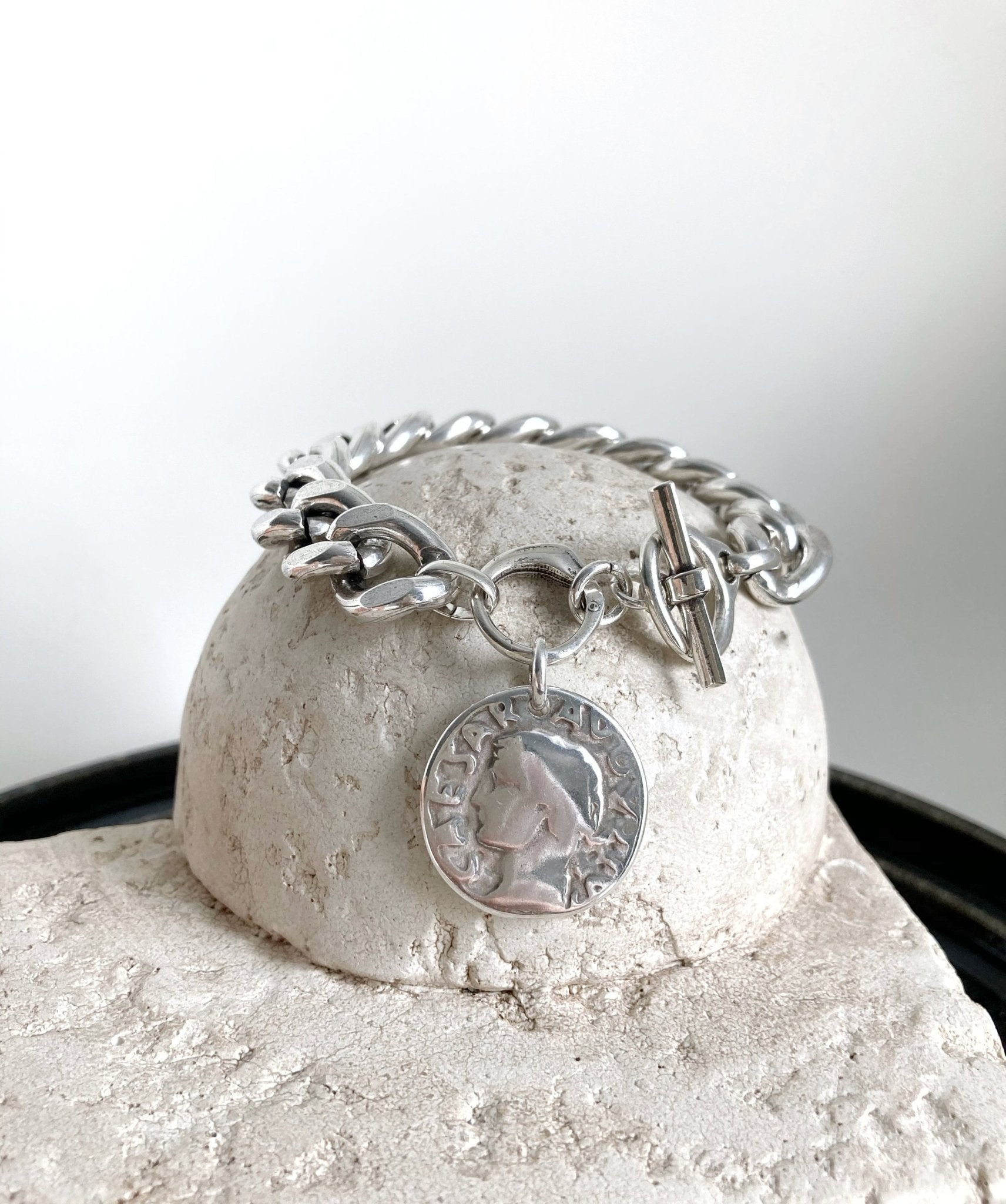 The Edinburgh Bracelet – Chunky Silver Statement Bracelet | Personalized Coin Charm, Gift for Mum - Karl & kate