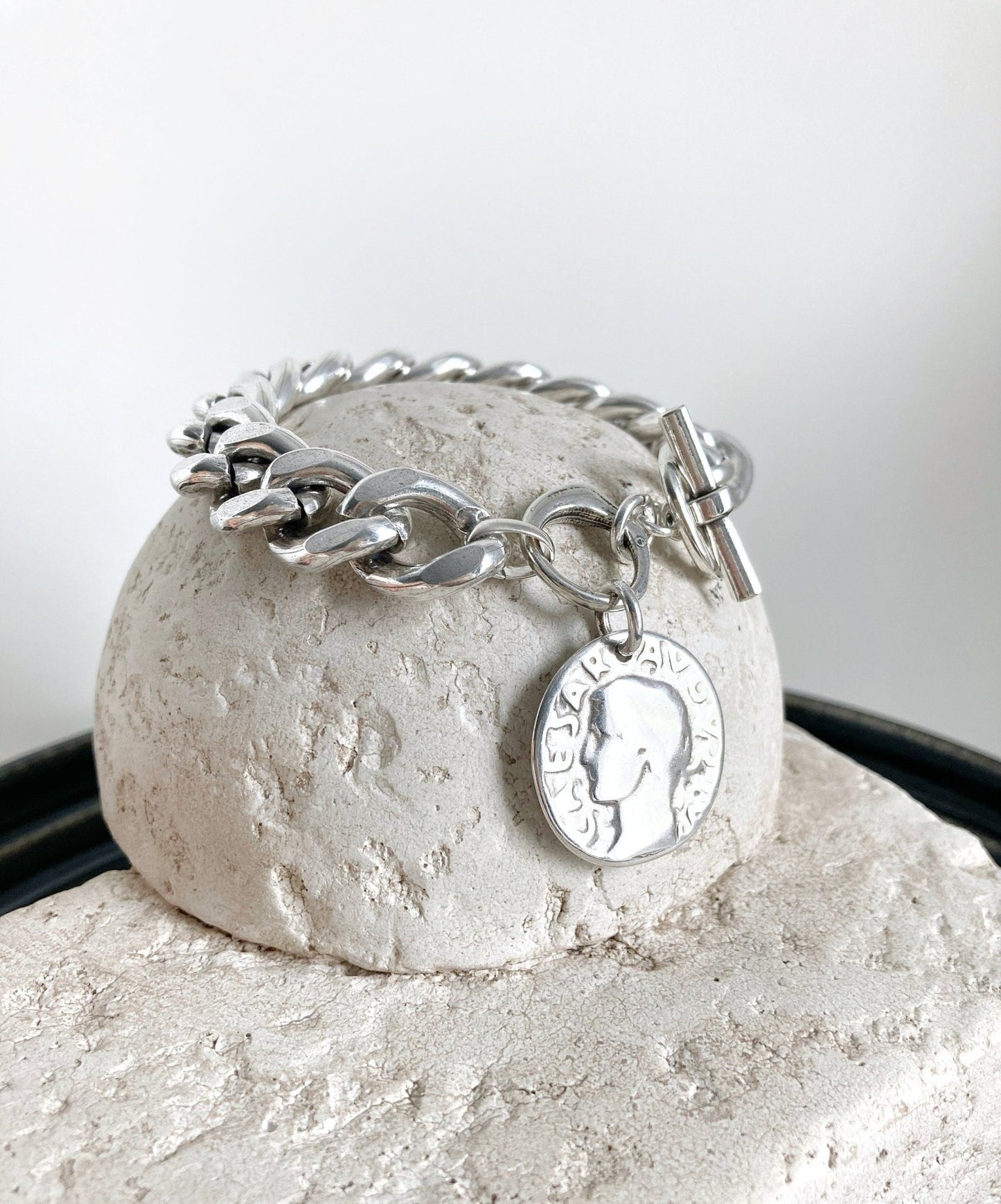 The Edinburgh Bracelet – Chunky Silver Statement Bracelet | Personalized Coin Charm, Gift for Mum - Karl & kate